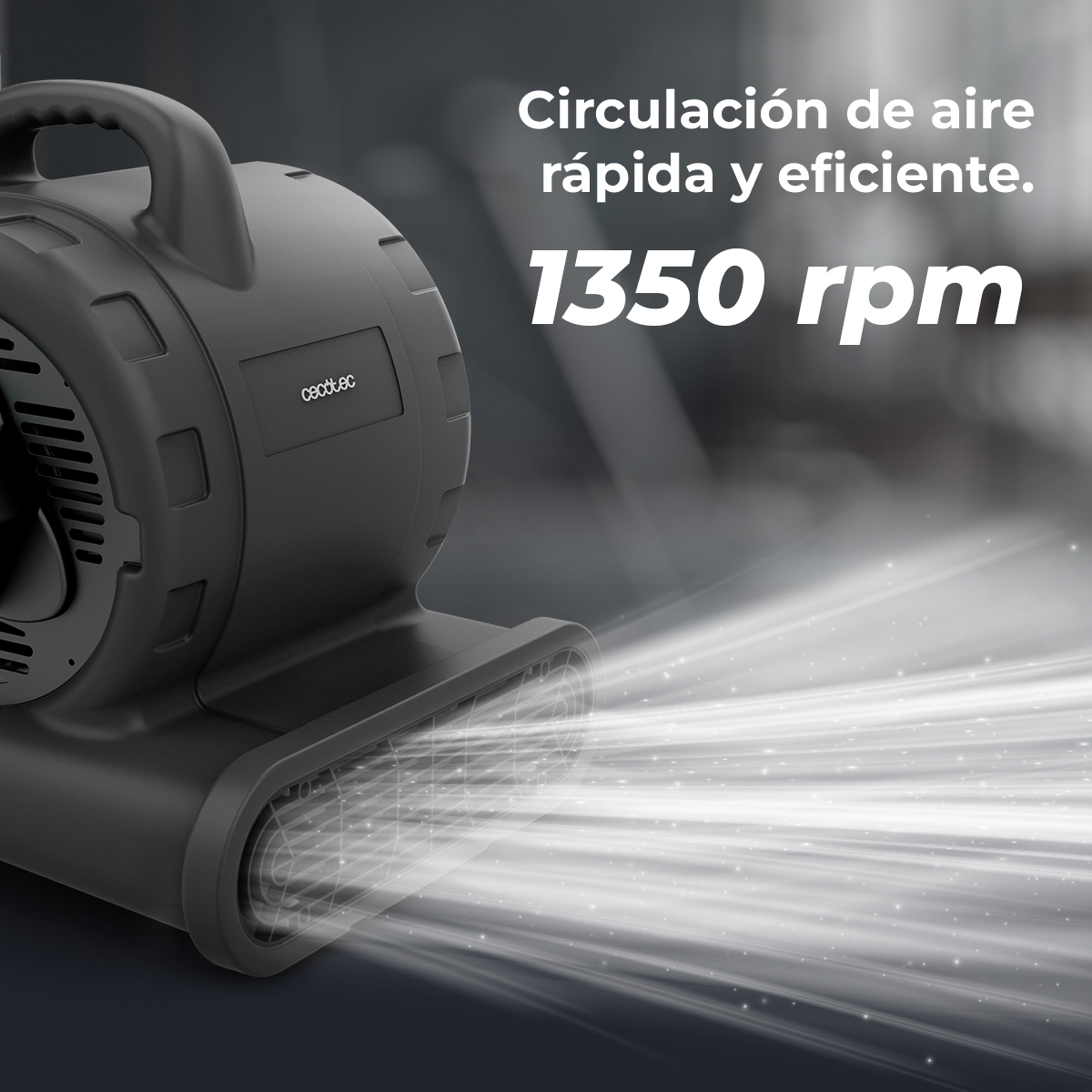 Ventilatore nero con forte flusso d'aria, 1350 giri/min.