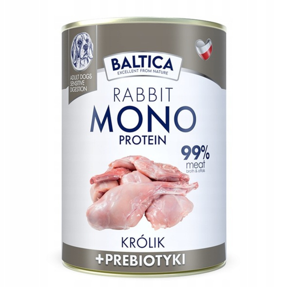 Puszka karmy dla psów z królikiem dla wrażliwego trawienia.