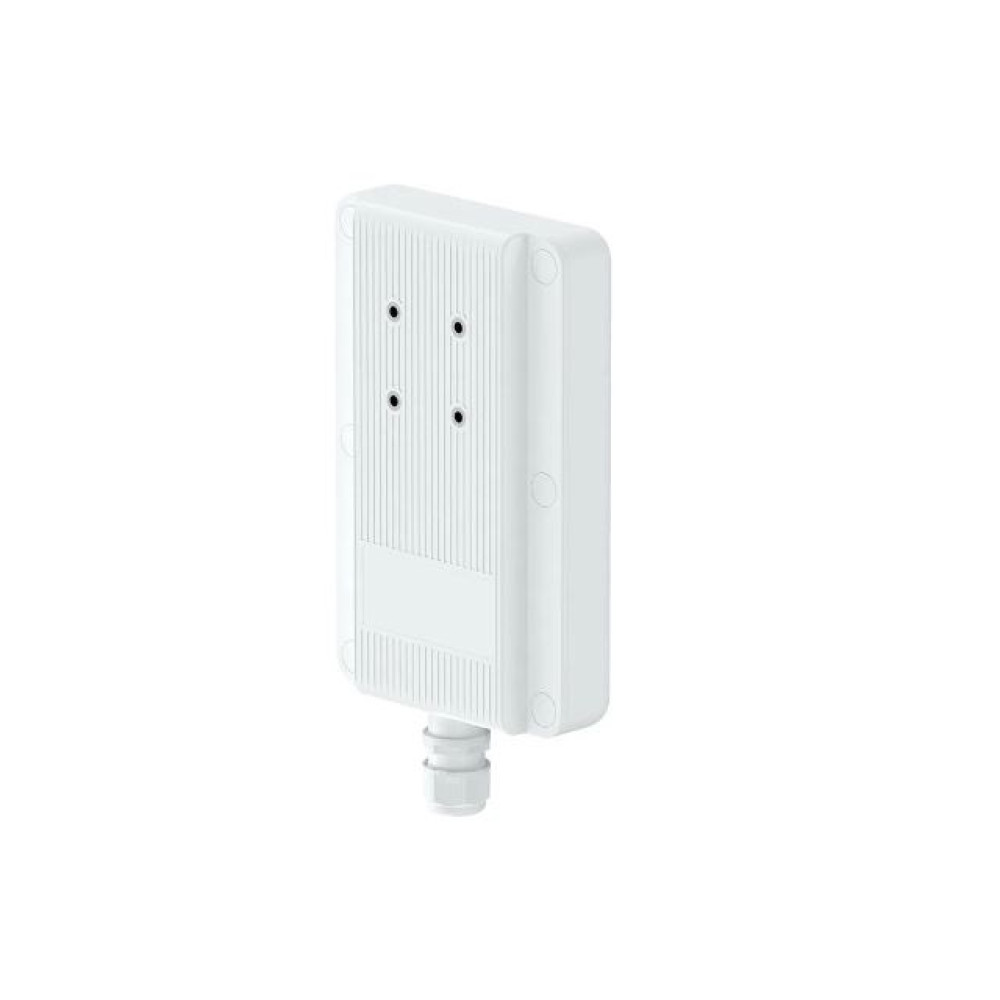 Biały prostokąt z czterema małymi czarnymi kropkami i prążkowaną teksturą.