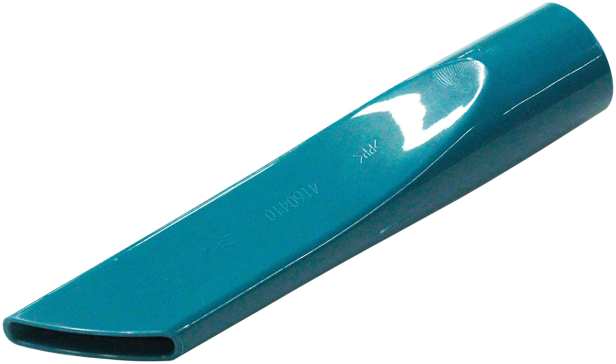 Turkusowa, wąska końcówka odkurzacza ze skośnym zakończeniem.