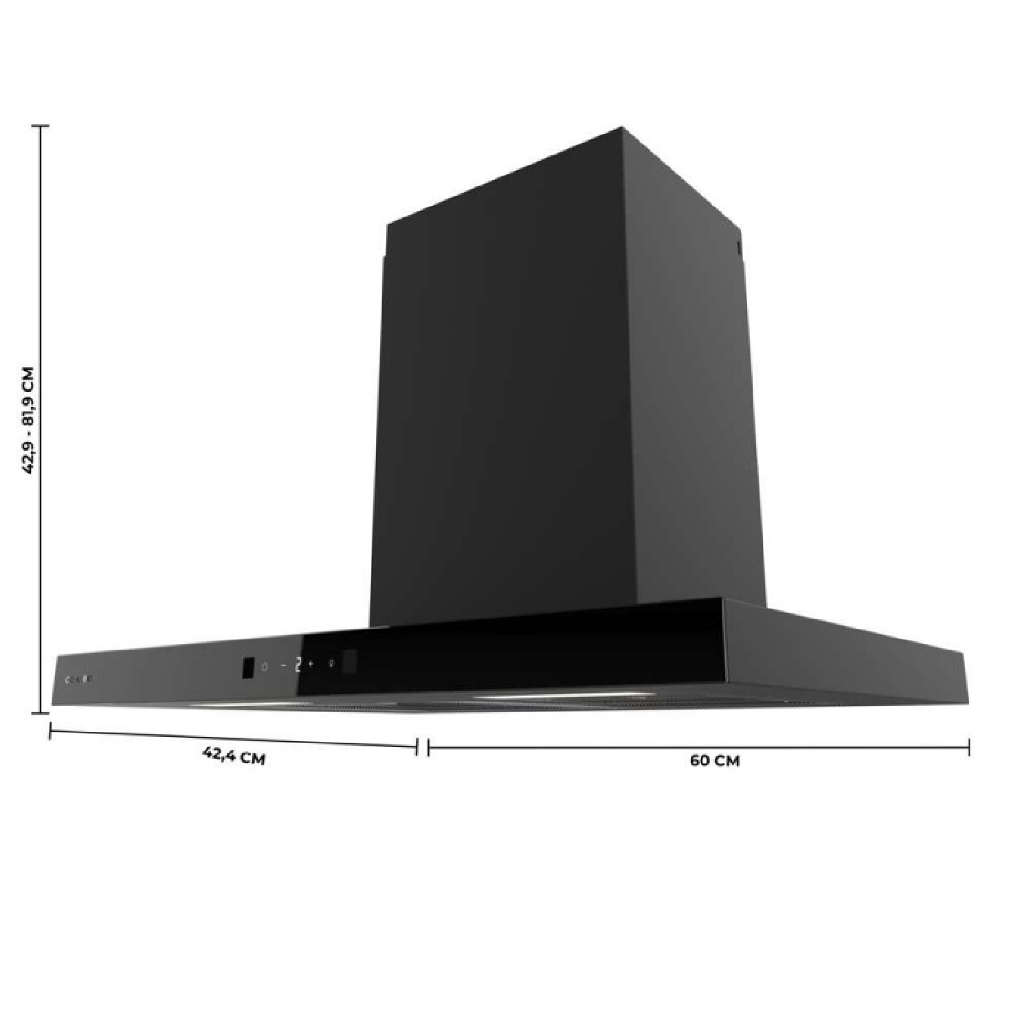 Campana extractora negra de 60x42,4 cm, altura regulable.