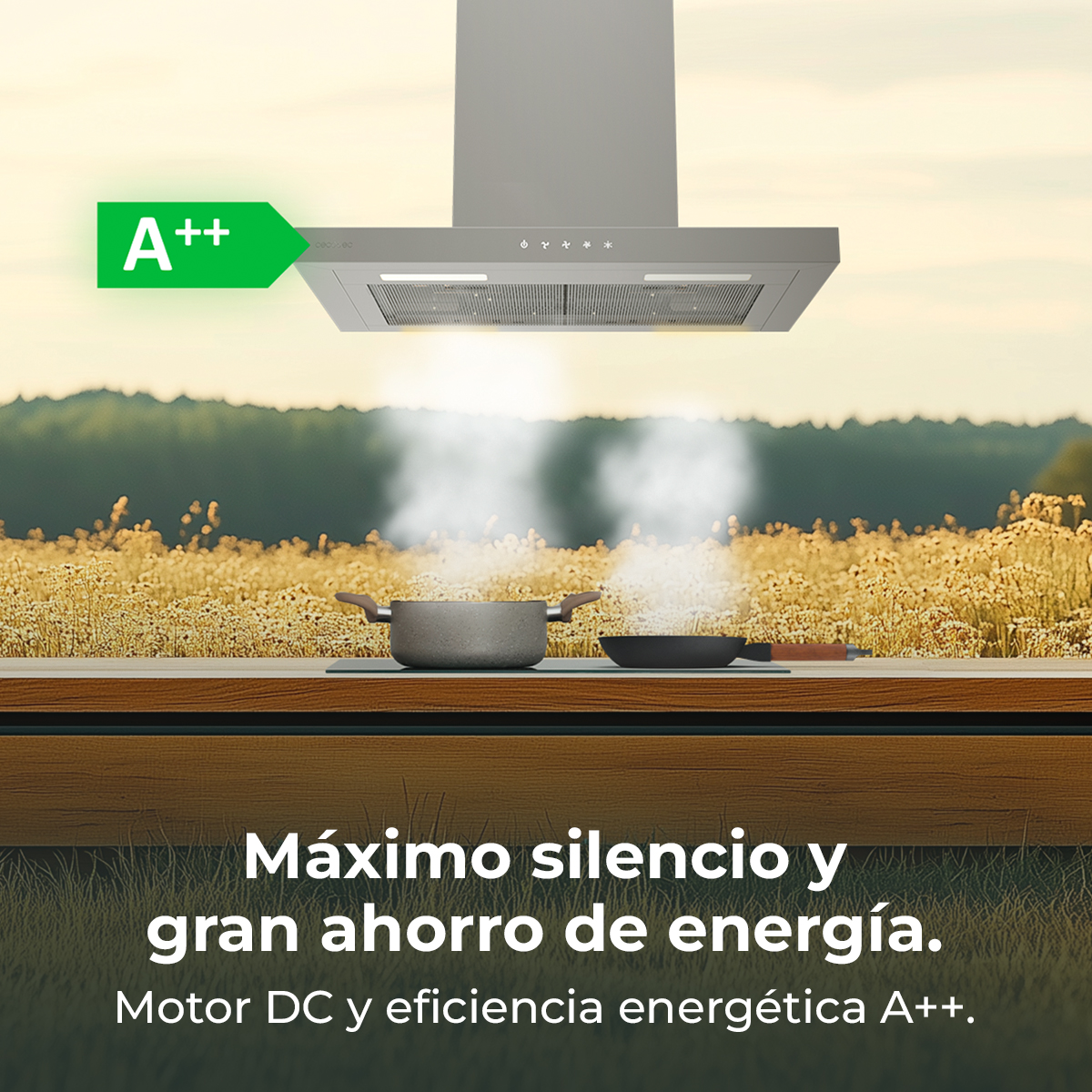 Cappa con classe energetica A++ sopra le pentole.