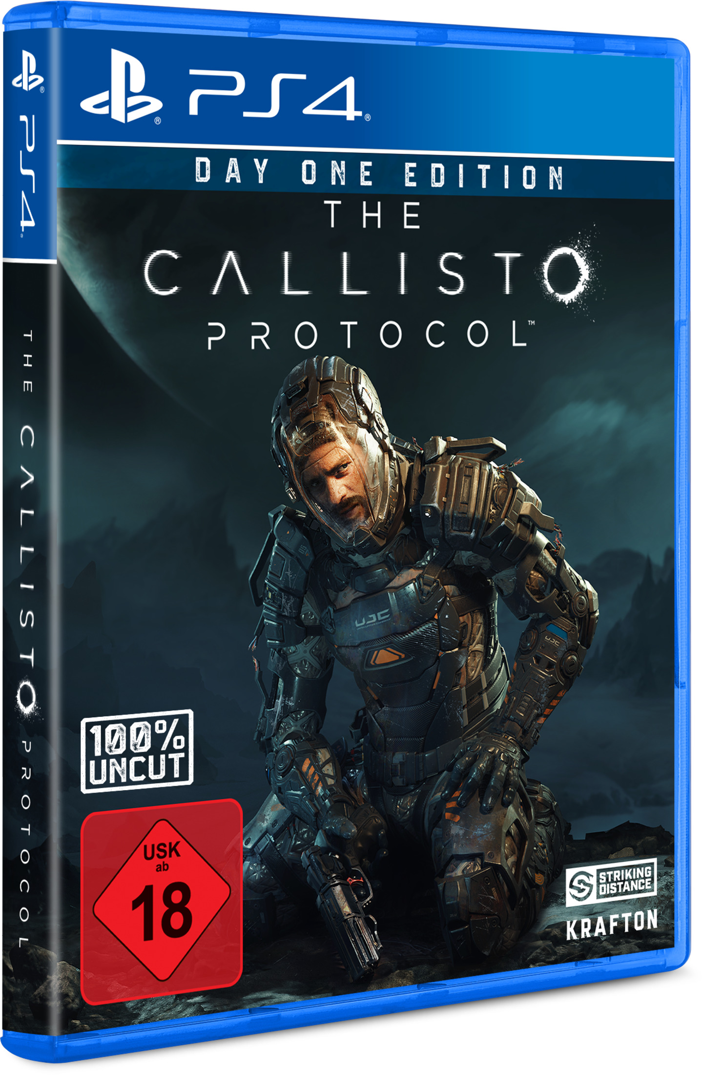 PS4-Spiel "The Callisto Protocol", Day One Edition, mit einem Astronauten.