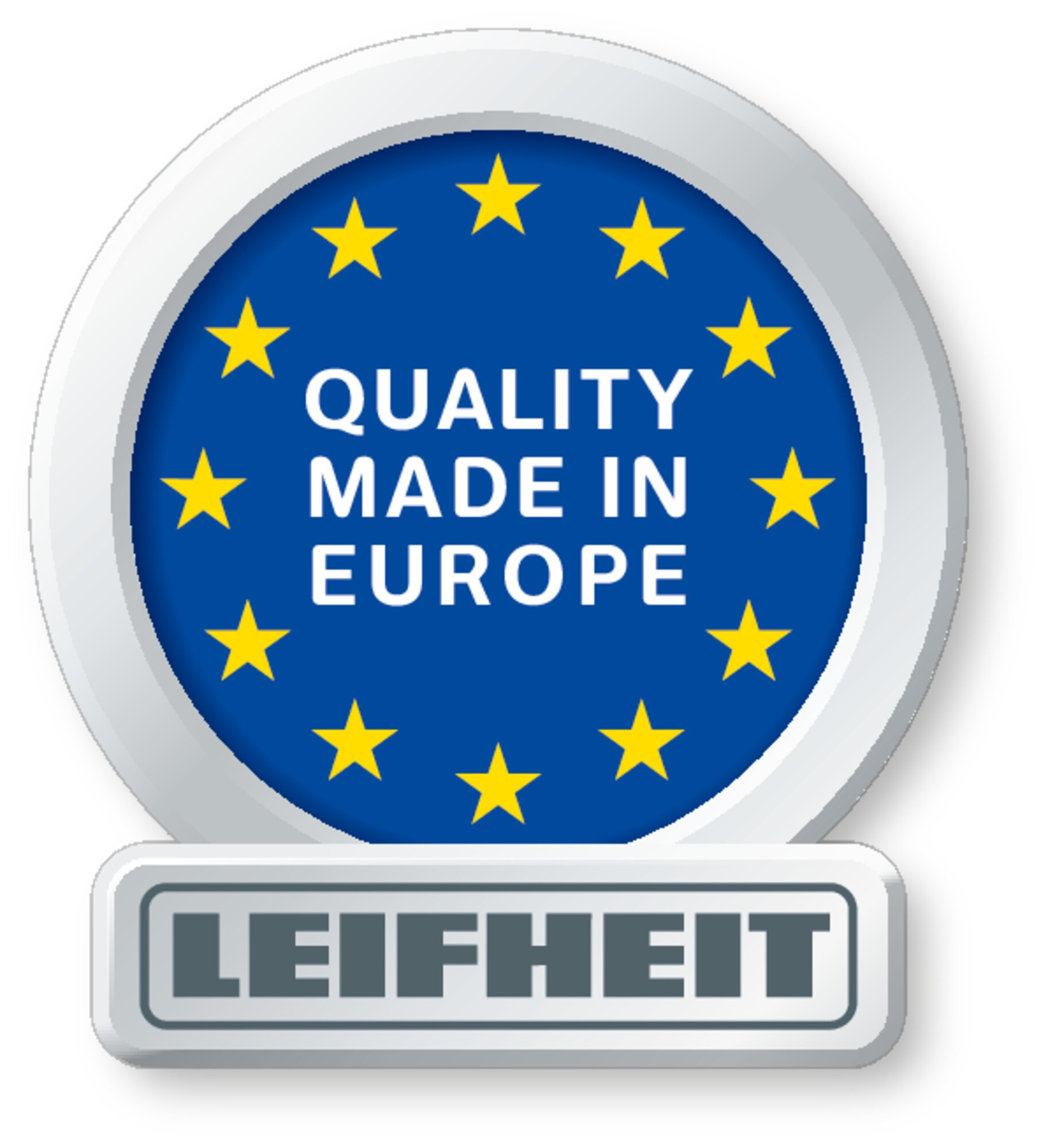 Odznaka z gwiazdami UE i napisem "QUALITY MADE IN EUROPE".