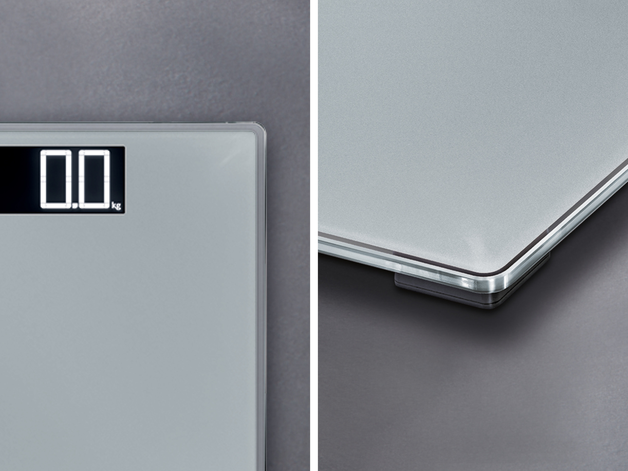 Waga cyfrowa z wyświetlaczem "0.0 kg" i srebrnym wykończeniem.