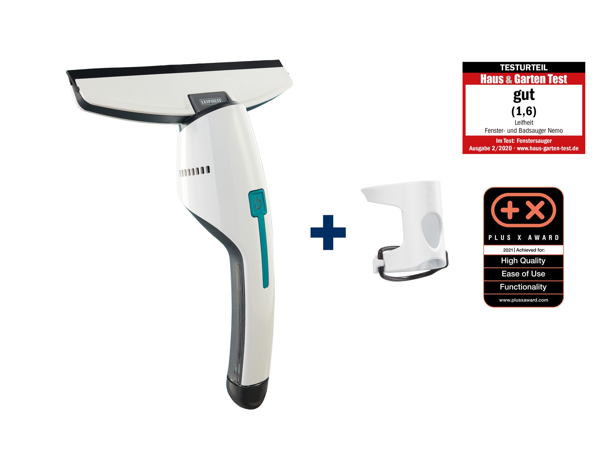 Biały czyścik do okien z uchwytem i uchwytem ładującym. Plus nagrody.