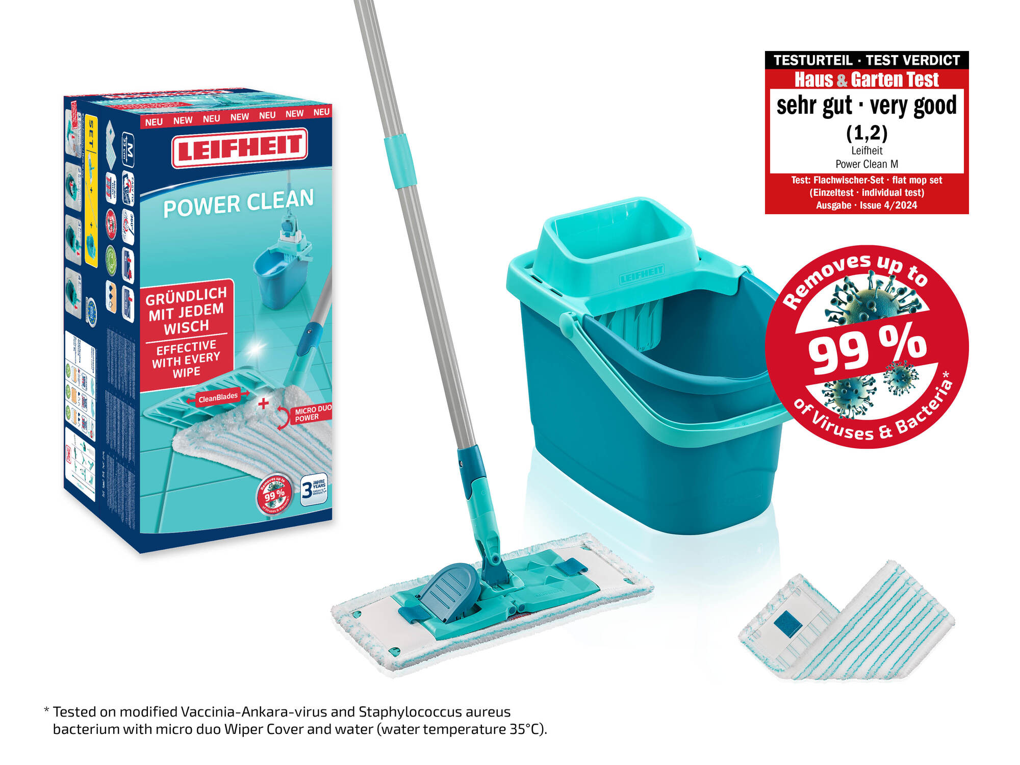 Leifheit Power Clean Wischset mit Eimer, Wischmopp und Ersatzbezug.