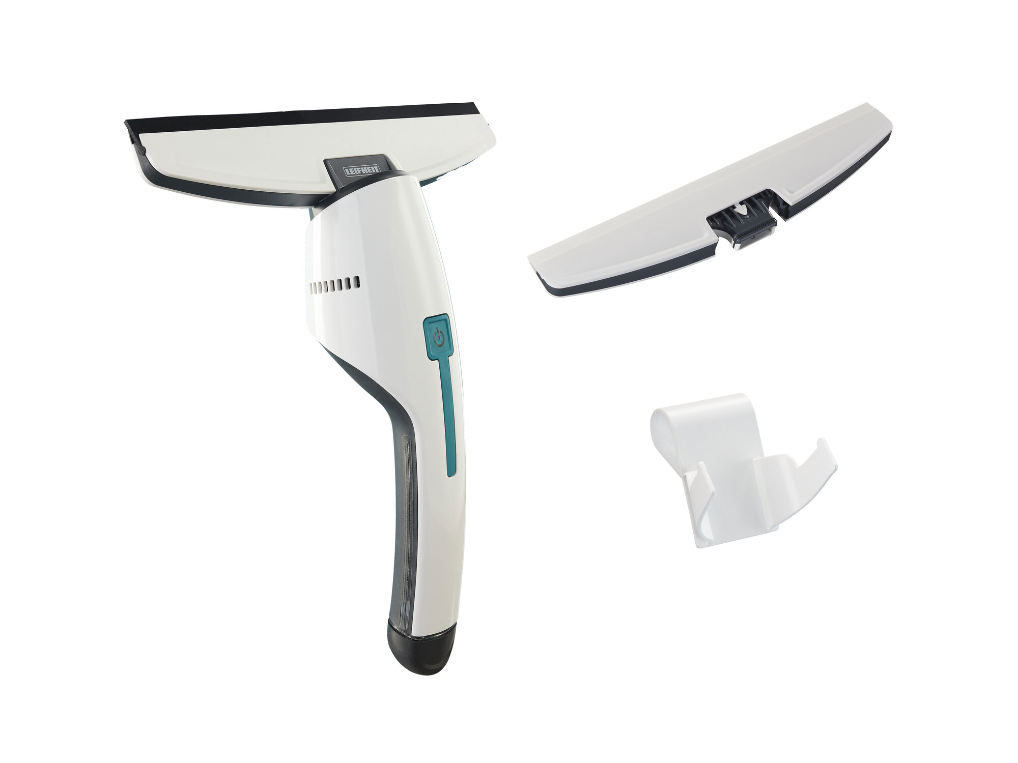 Biały odkurzacz do okien z częścią i uchwytem na białym tle.