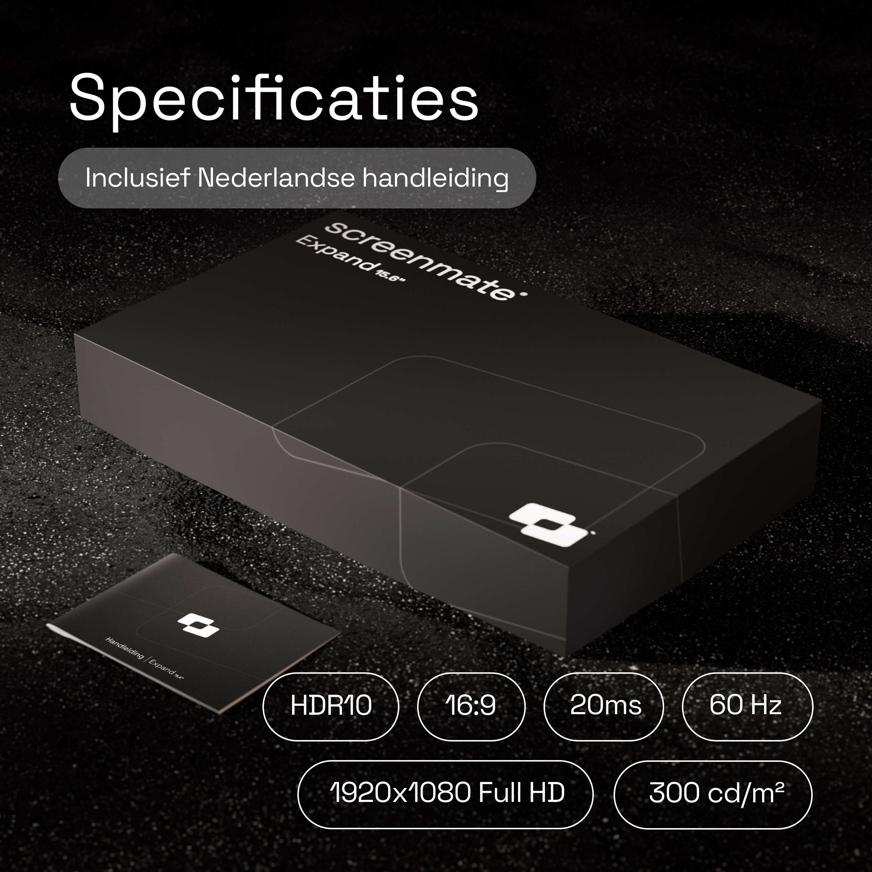 Specificaties: Screenmate Expand 15.6 inch. HDR10, 16:9, 20ms, 60Hz, Full HD.