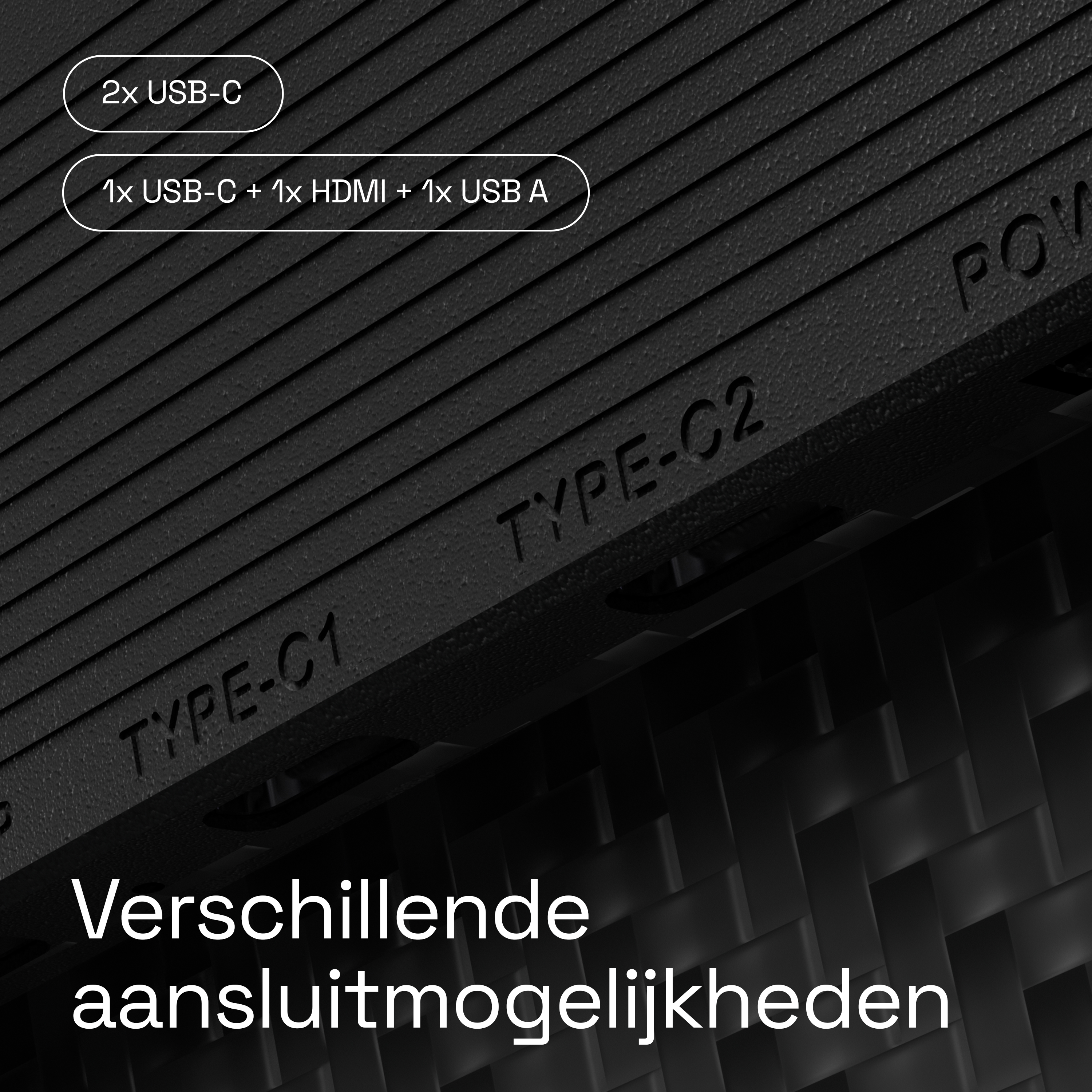 Device texture showing ports: 2x USB-C, 1x USB-C, 1x HDMI, 1x USB A.