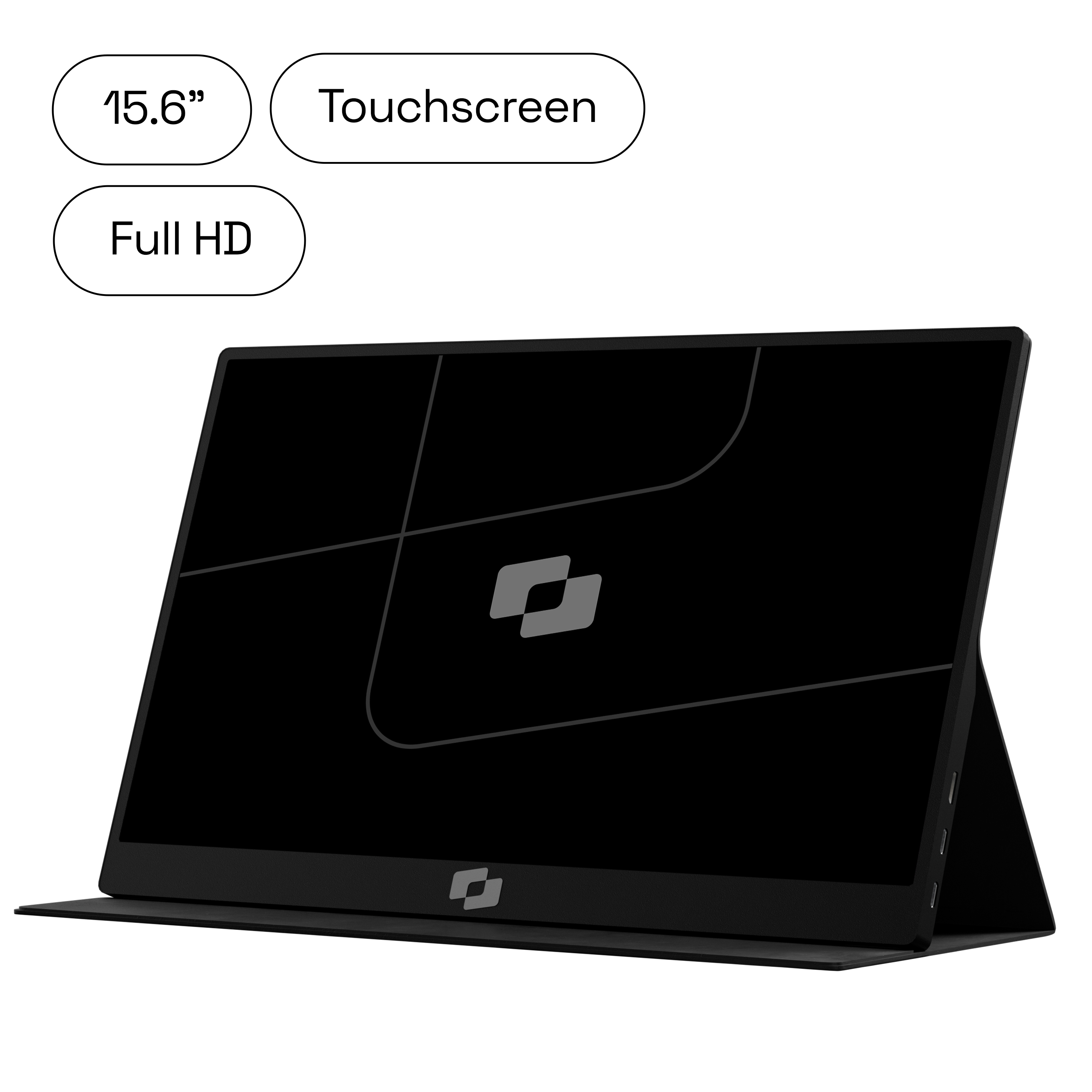Un écran tactile Full HD noir de 15,6 pouces avec support intégré.