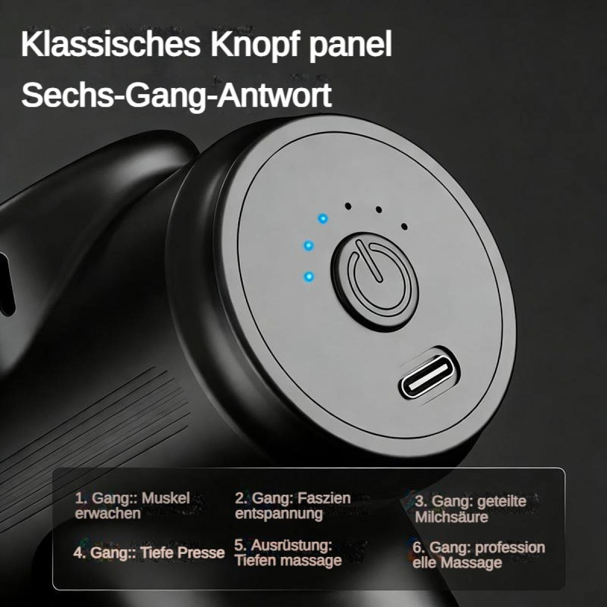 Schwarzes Massagegerät mit Knöpfen und LED-Anzeigen. Sechs Gänge.