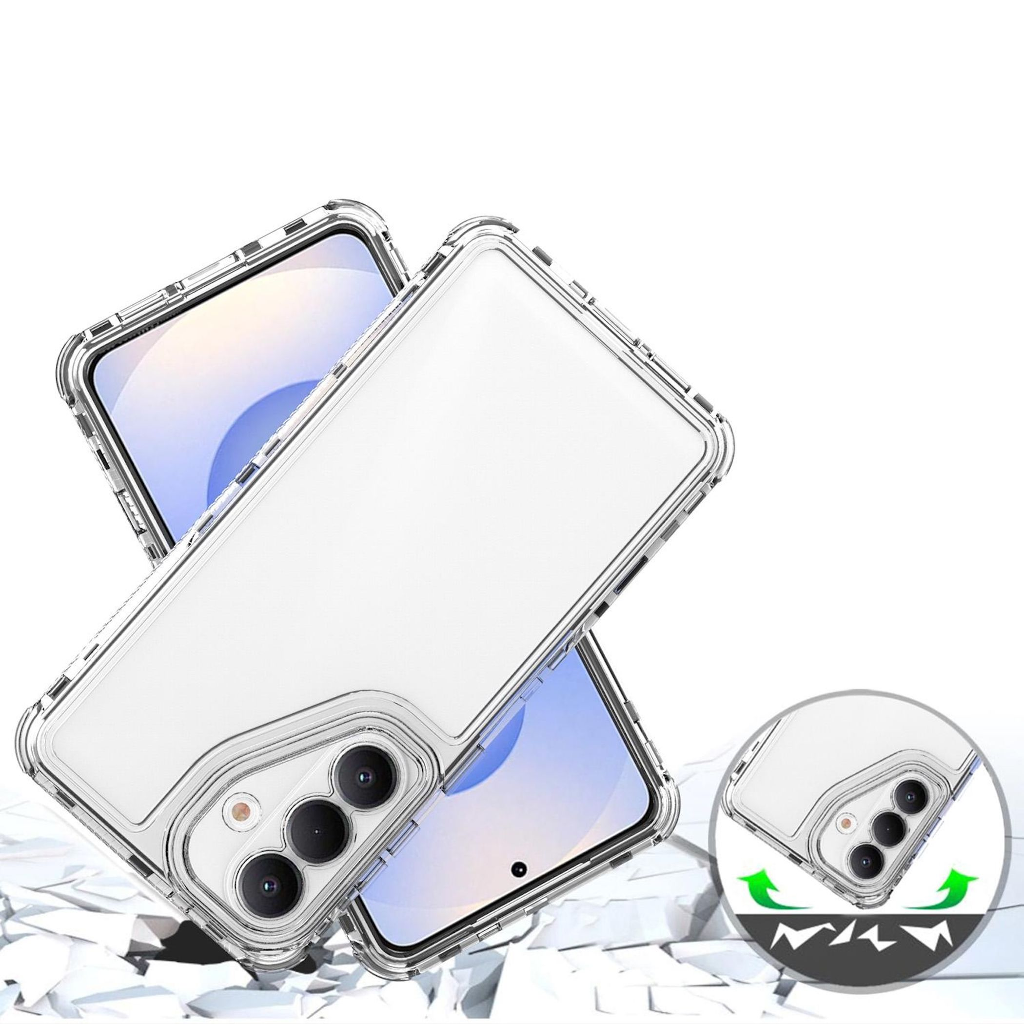 Transparente Handyhülle mit stoßfestem Design. Zeigt drei Kameras.