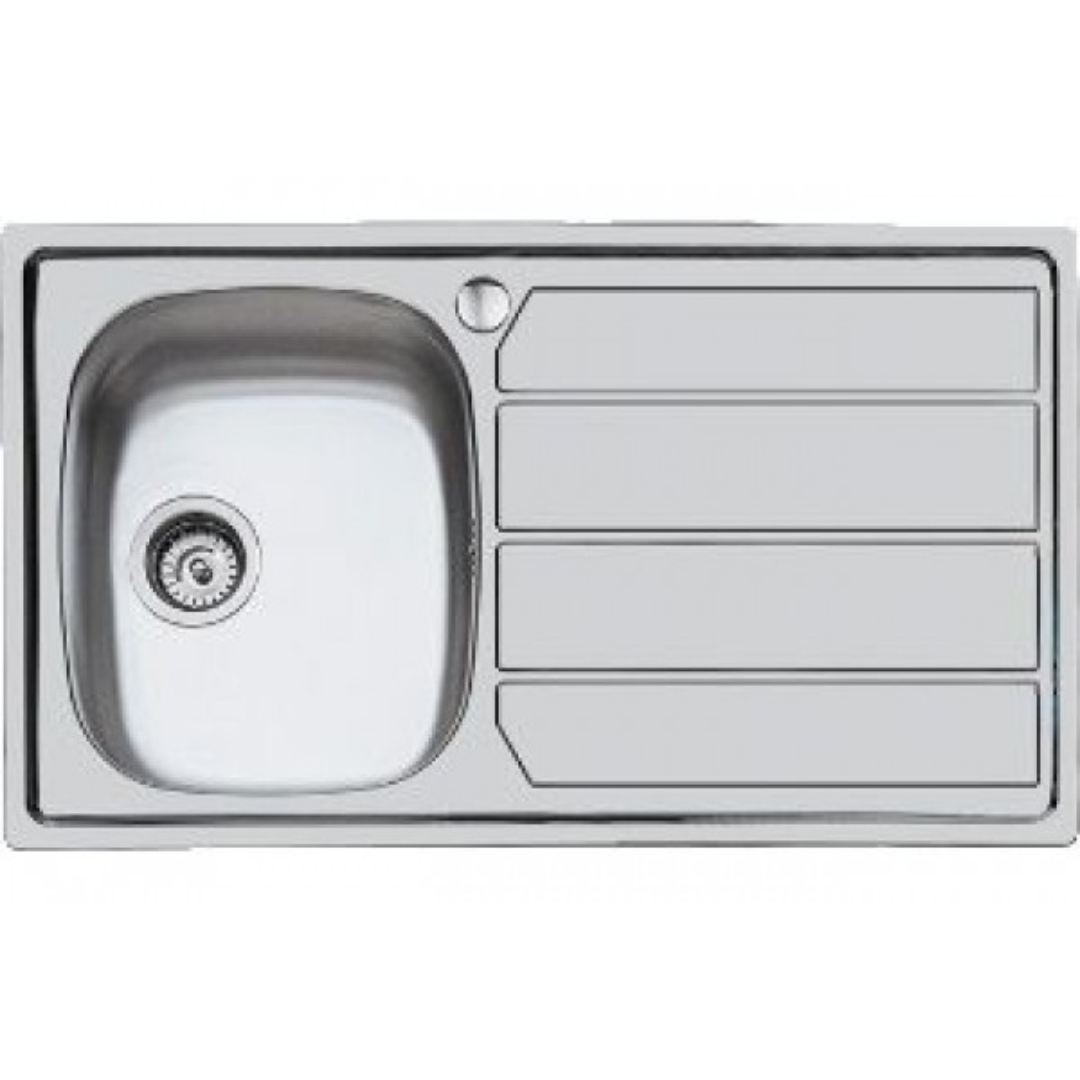 Lavello in acciaio inox con una vasca e quattro aree di scolo.