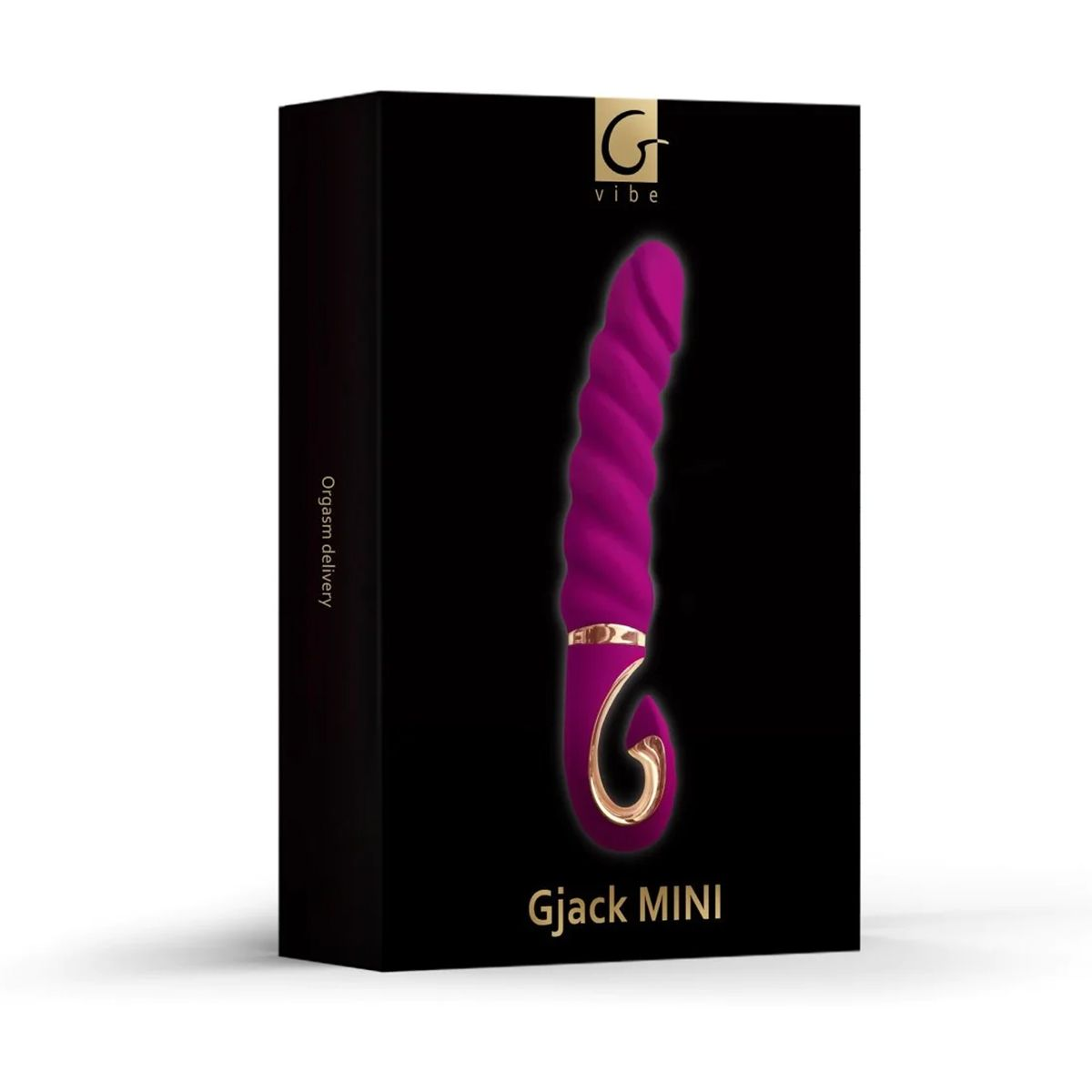 Lila Vibrator mit Ringgriff auf schwarzer Verpackung mit goldener Schrift.