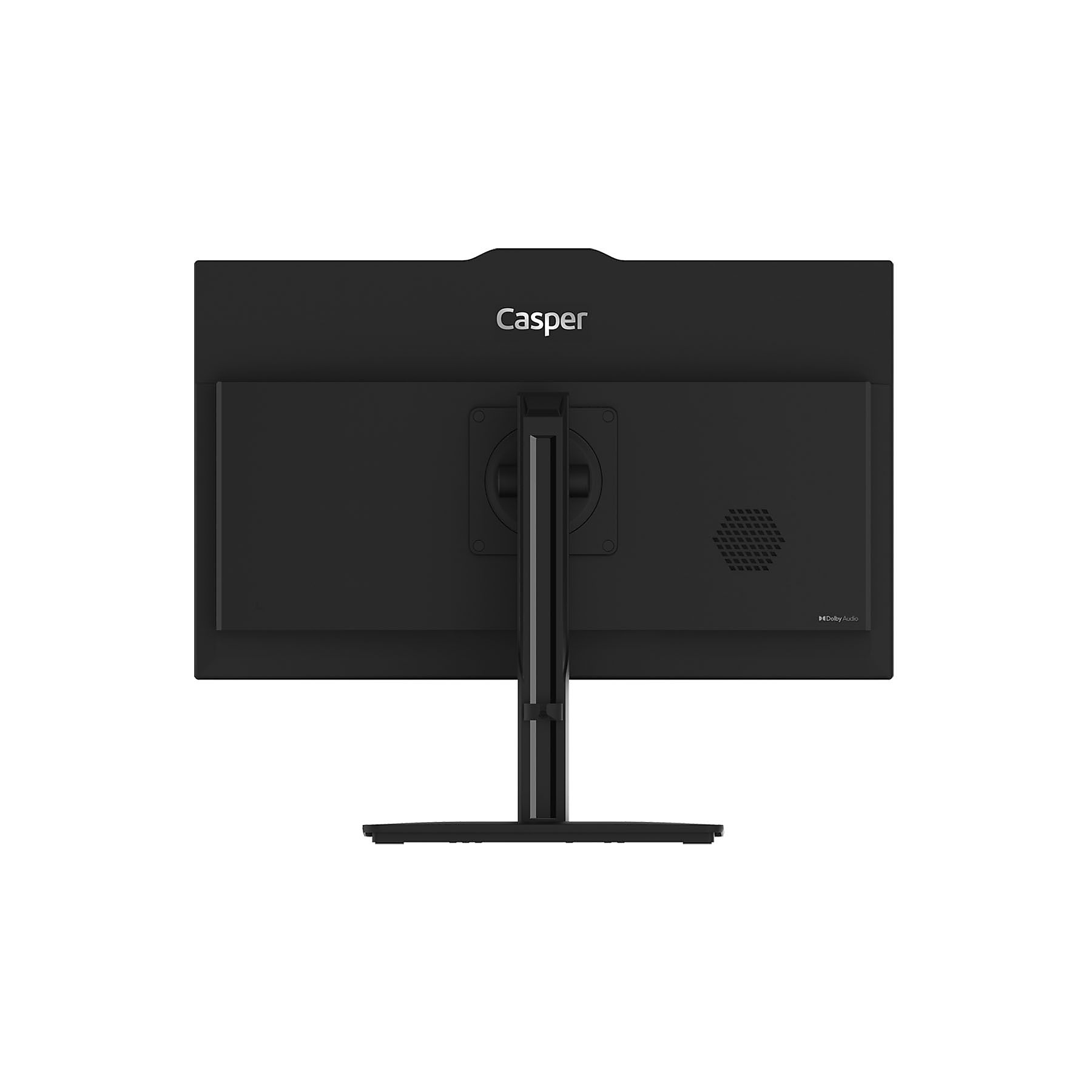 Casper logosu ve Dolby Audio yazısı bulunan siyah monitörün arkası.