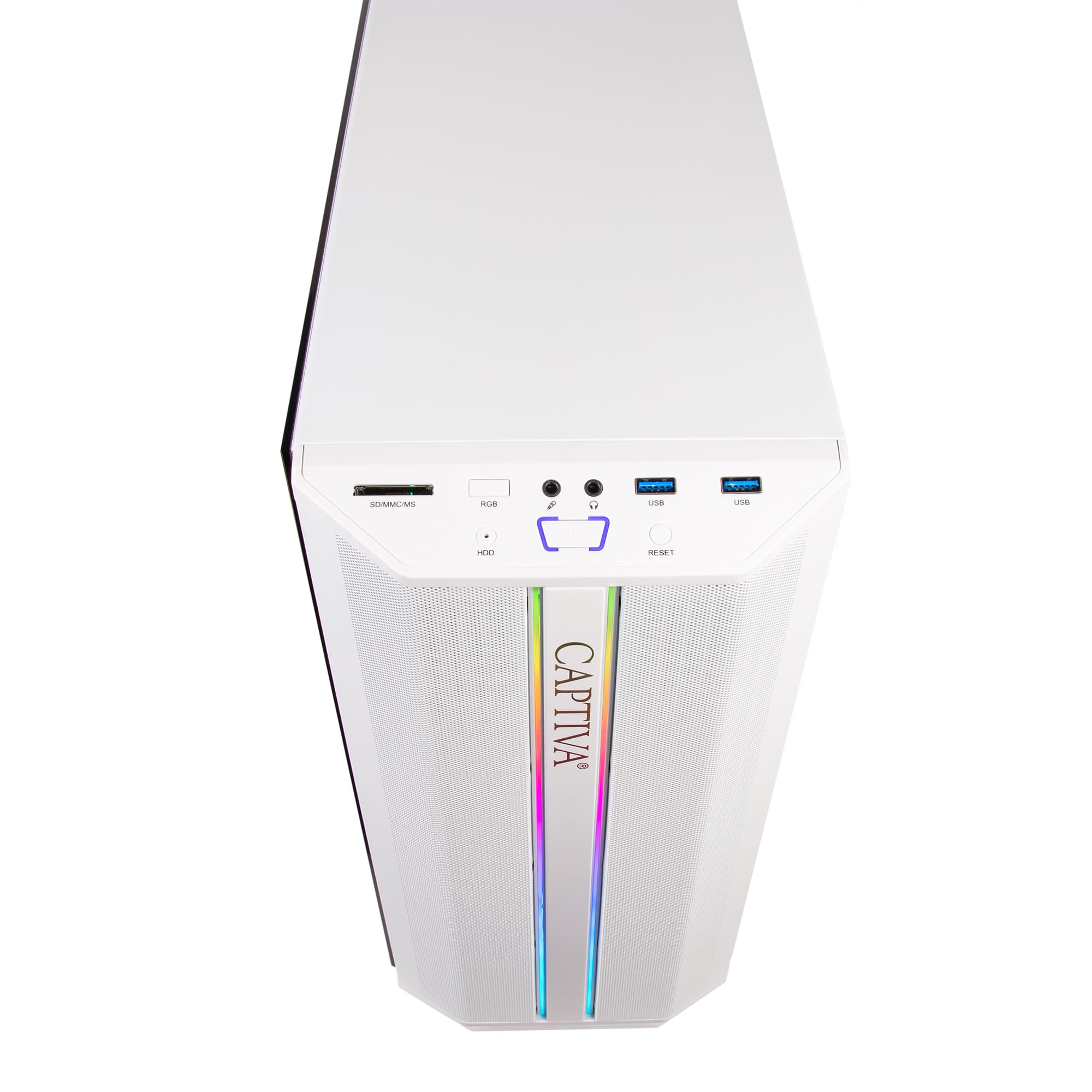Un case per computer bianco con porte USB e logo Captiva.