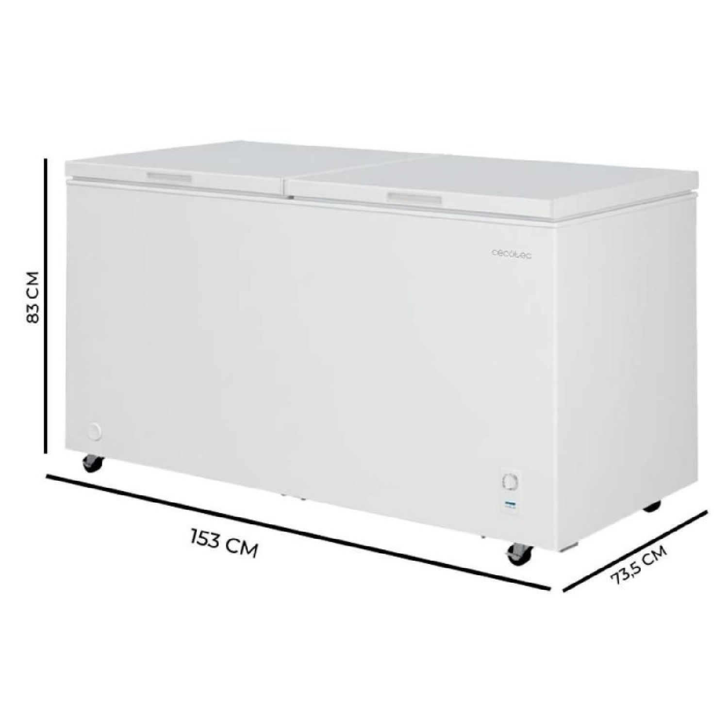 Congelatore a pozzetto bianco 153x73,5x83 cm, con ruote.
