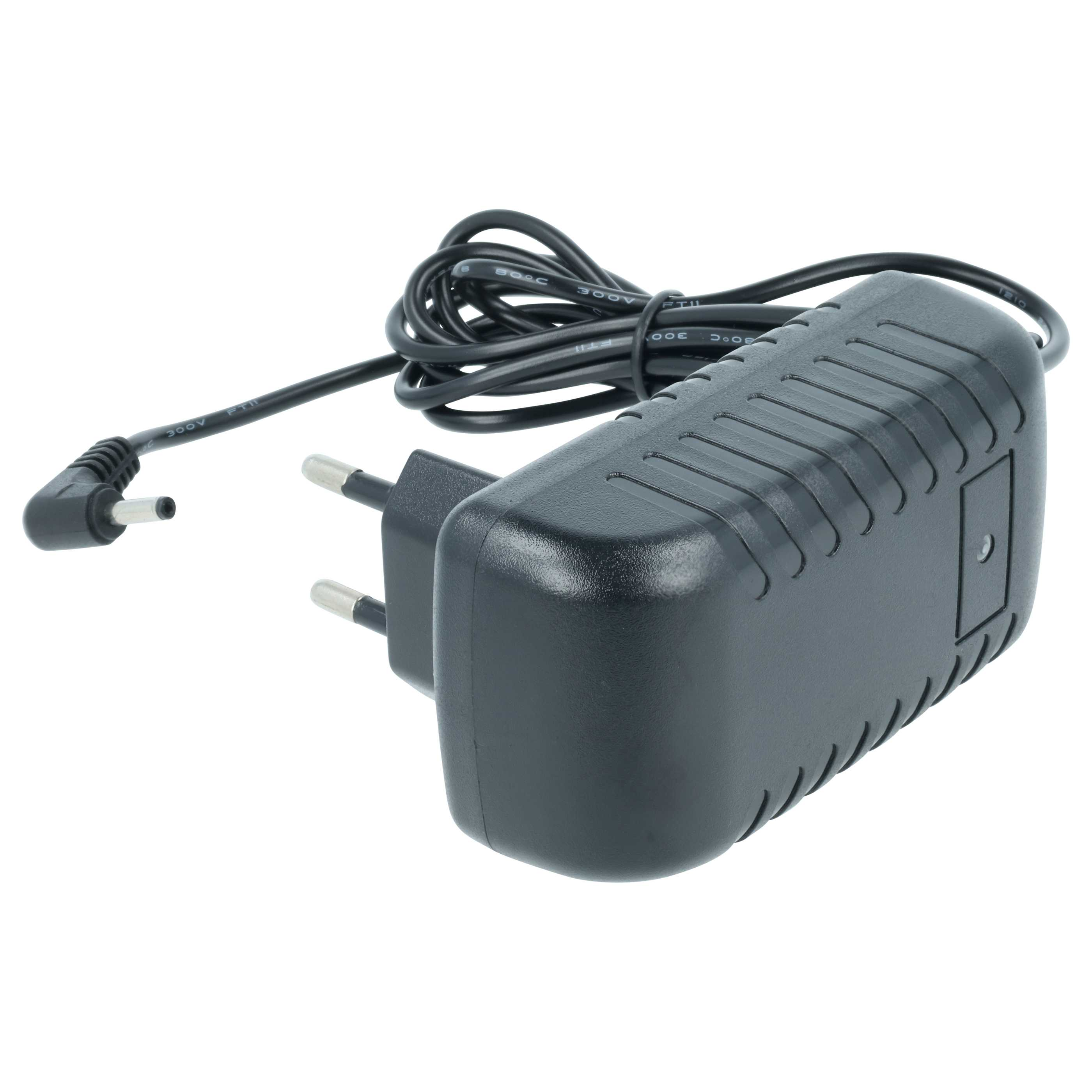 Ein schwarzes Netzteil mit Kabel und Stecker.