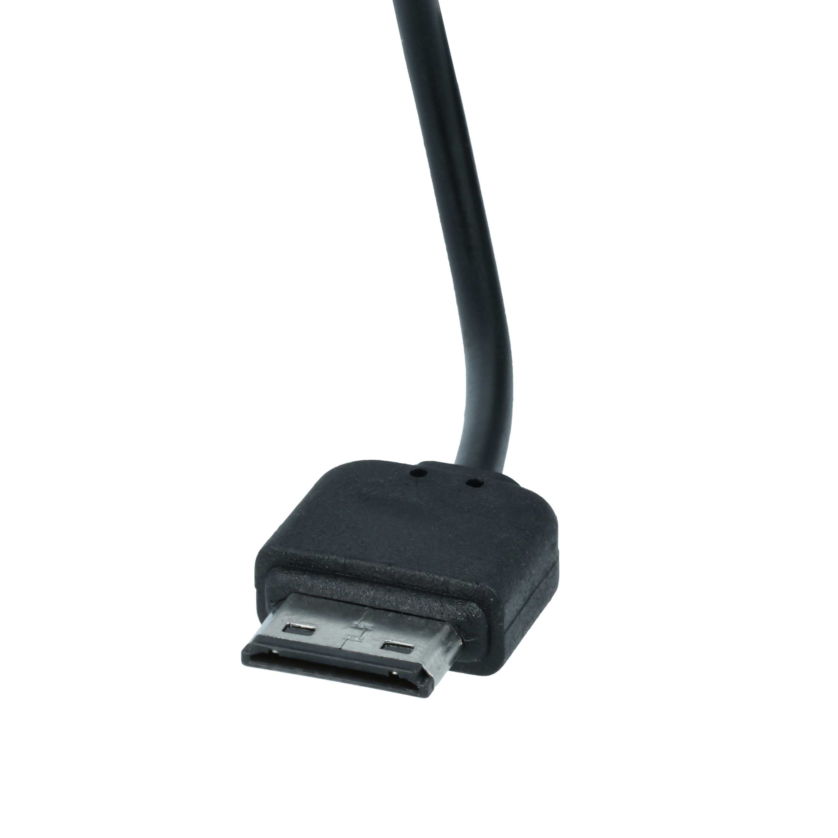 Ein schwarzes Kabel mit einem Micro-USB-Stecker auf weißem Hintergrund.