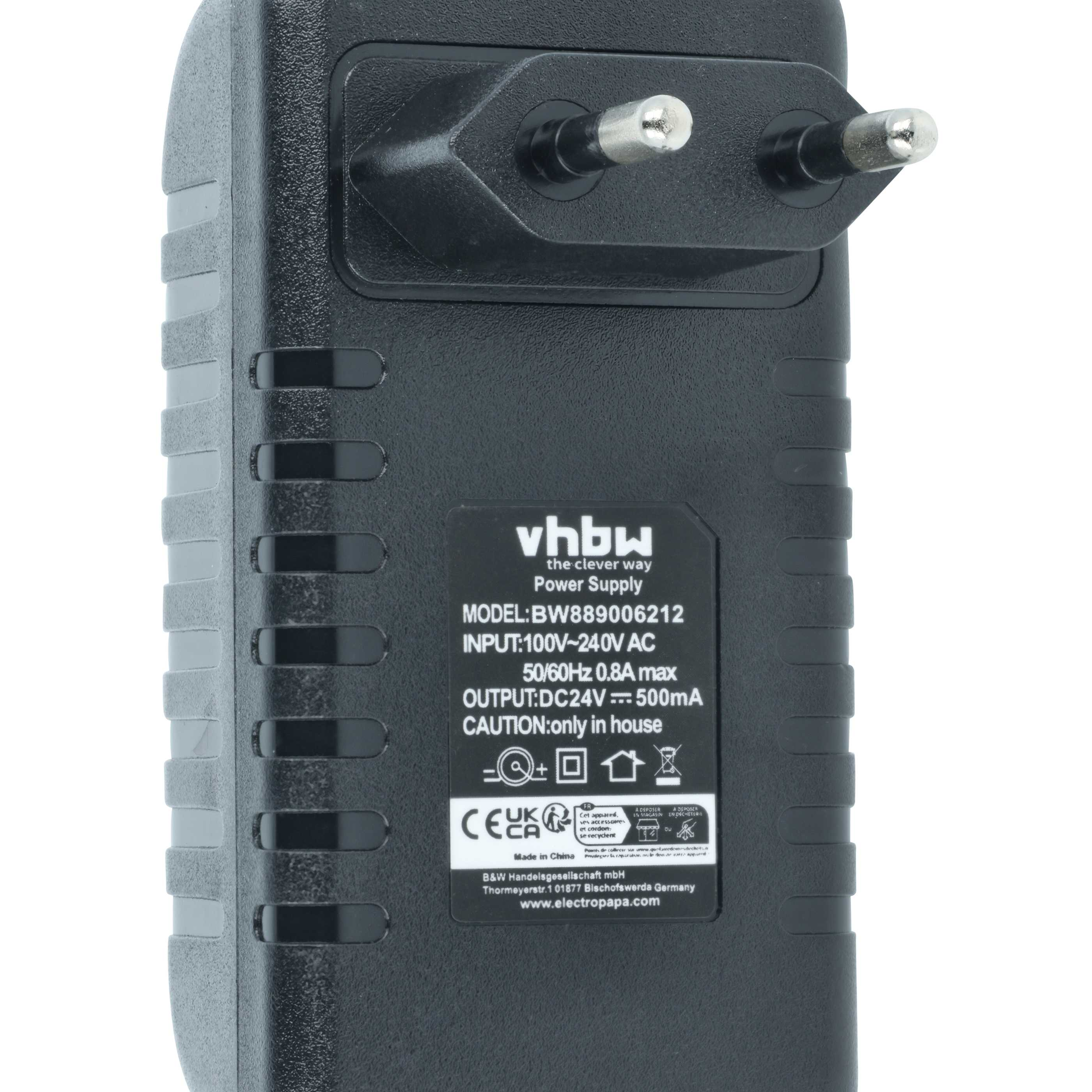 Schwarzes Netzteil mit Eurostecker. Beschriftung zeigt Modell BW889006212.