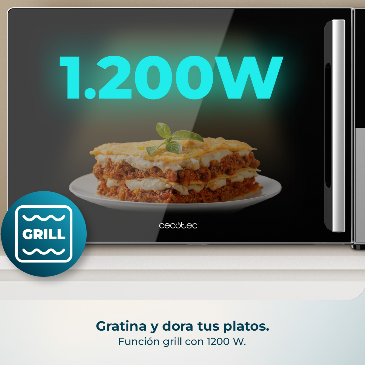 Lasagna gratinata con formaggio in microonde con grill da 1200W.
