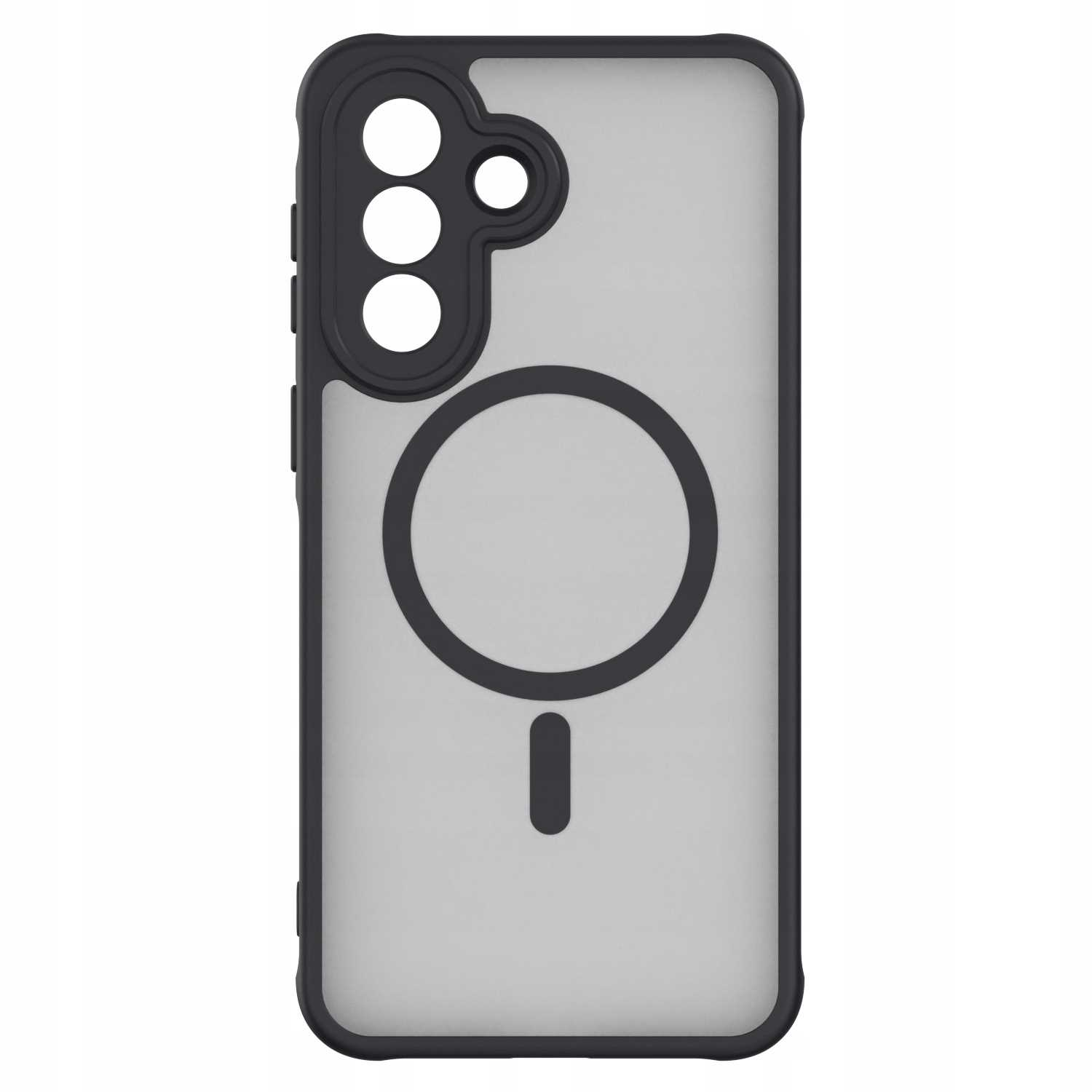 Czarne etui na telefon z przezroczystym tyłem i wycięciem na aparat.