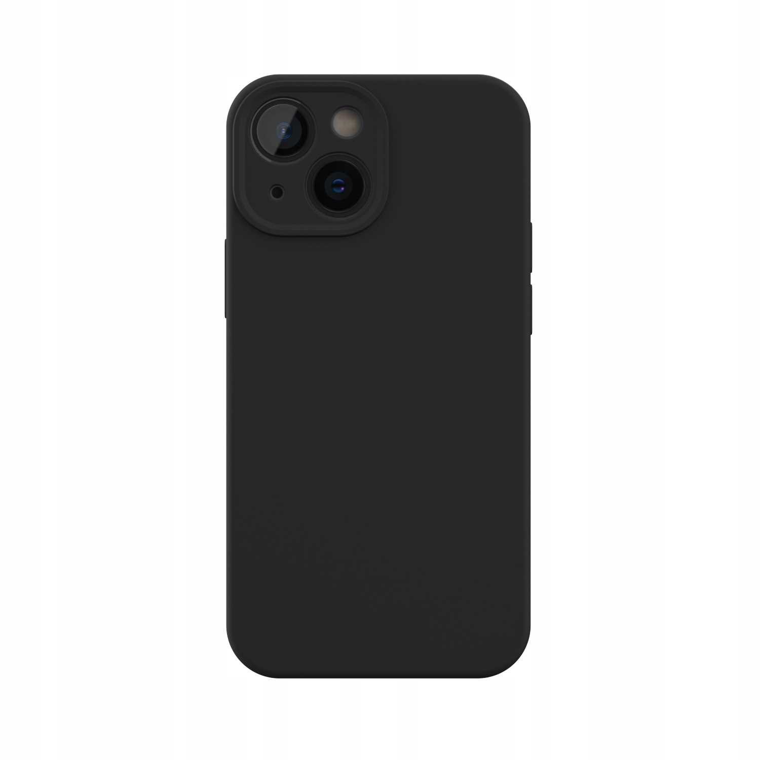 Czarne etui na telefon z prostokątnym modułem aparatu w lewym górnym rogu.