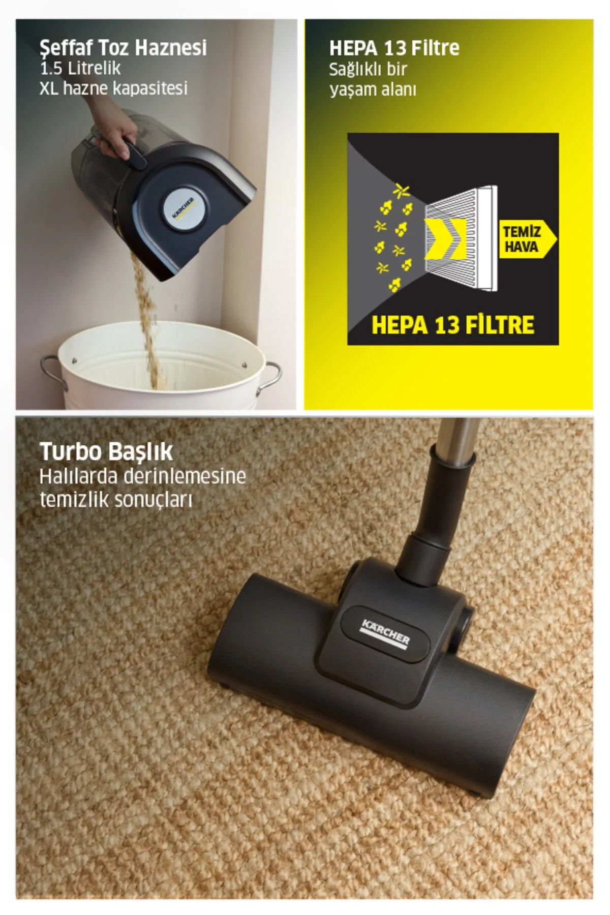 KARCHER VCC 4 CycloneX Turbo ve LED Başlıklı Toz Torbasız