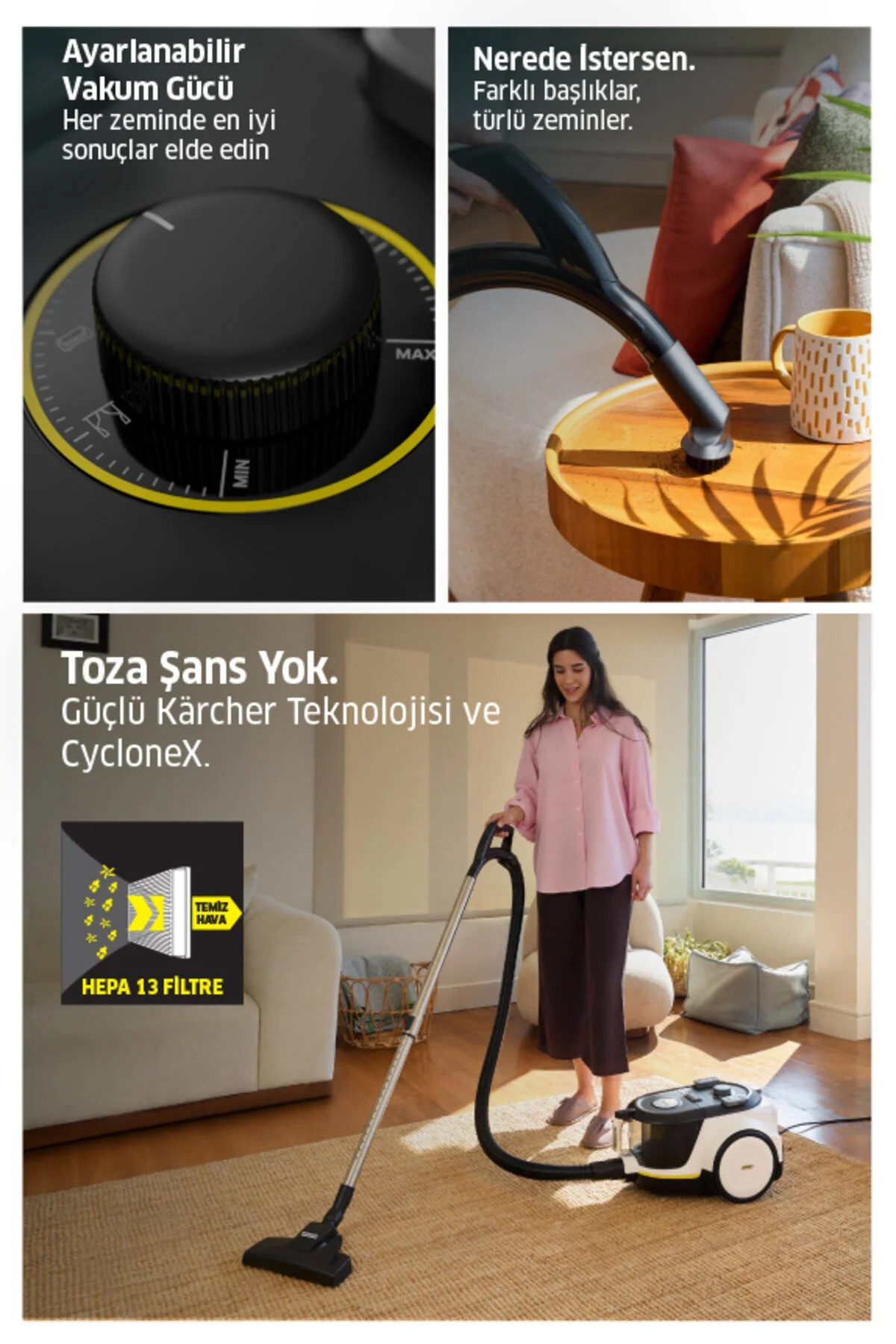 KARCHER VCC 4 CycloneX Turbo ve LED Başlıklı Toz Torbasız