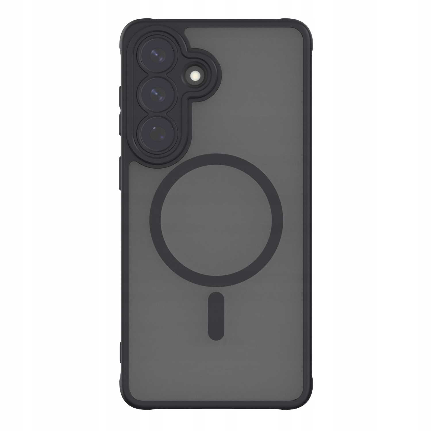 Czarne etui na telefon z trzema aparatami i pierścieniem magnetycznym.