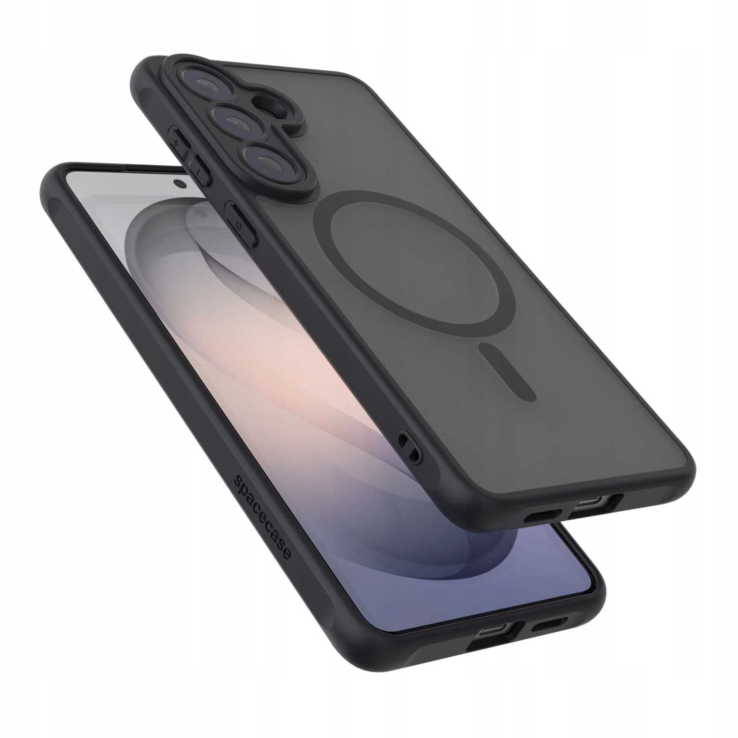 Czarne etui na telefon z pierścieniem magnetycznym i trzema obiektywami.