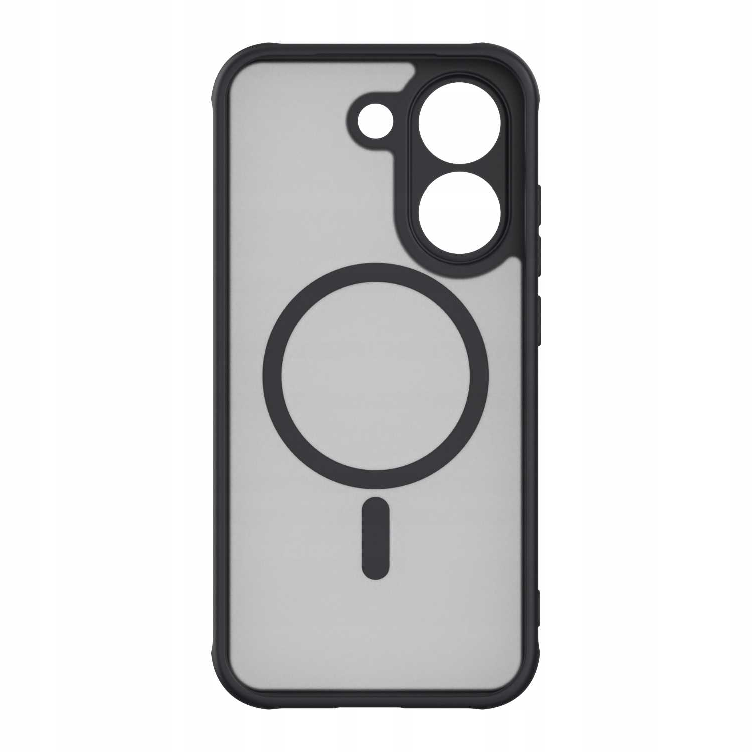 Czarne etui na telefon z pierścieniem MagSafe i dwoma wycięciami na aparat.