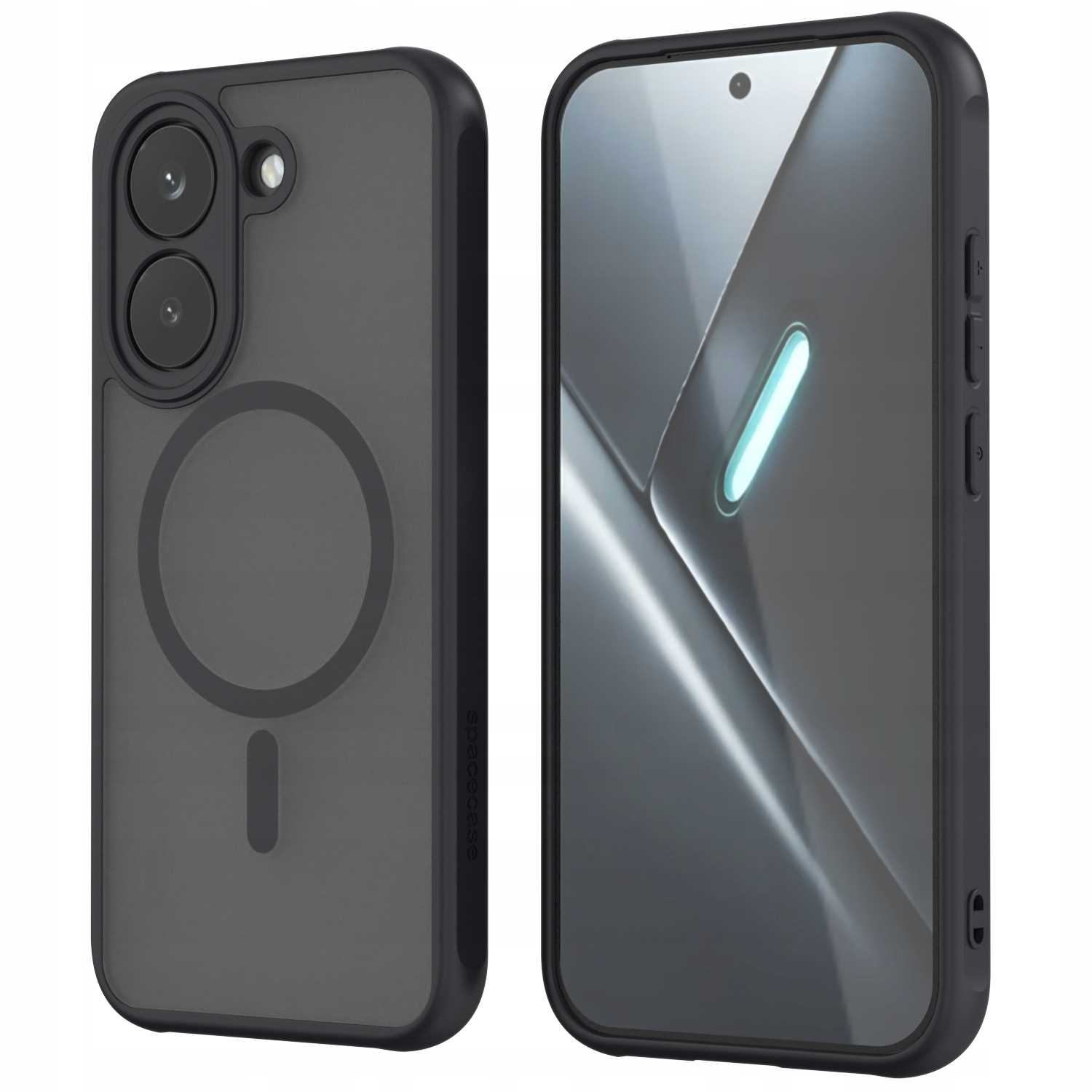 Czarne etui na telefon z pierścieniem MagSafe i tylnym aparatem.