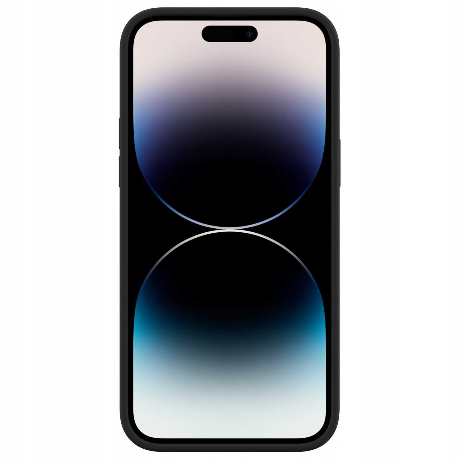 Czarny smartfon z ciemno-niebiesko-białą tapetą.