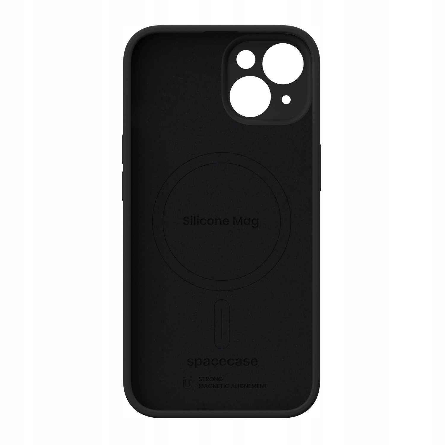 Czarne etui na telefon z pierścieniem magnetycznym i logo.