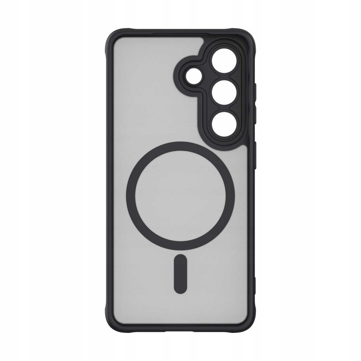 Przezroczyste etui na telefon z czarną ramką i pierścieniem magnetycznym.