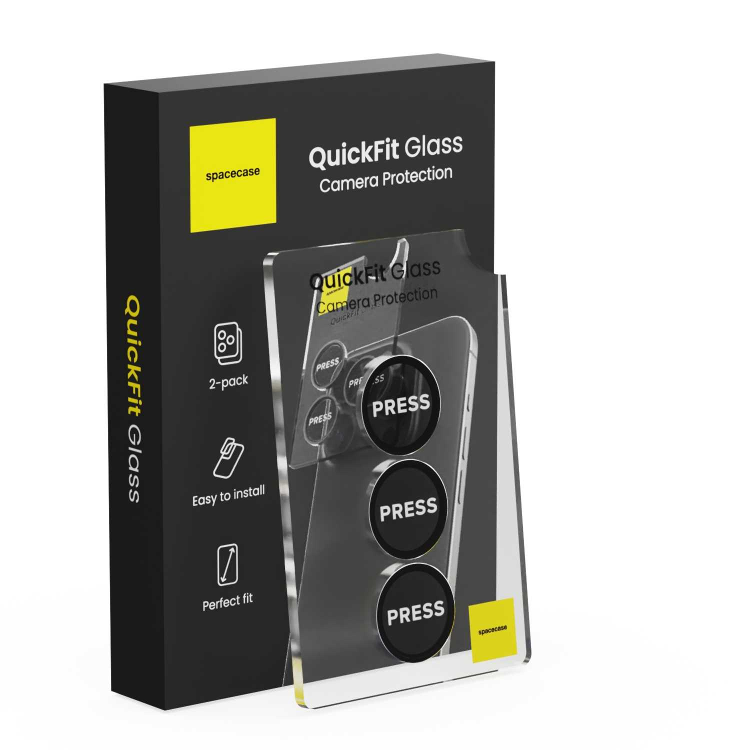 Opakowanie Ochrony Kamery QuickFit Glass, 2 szt., łatwe w montażu.