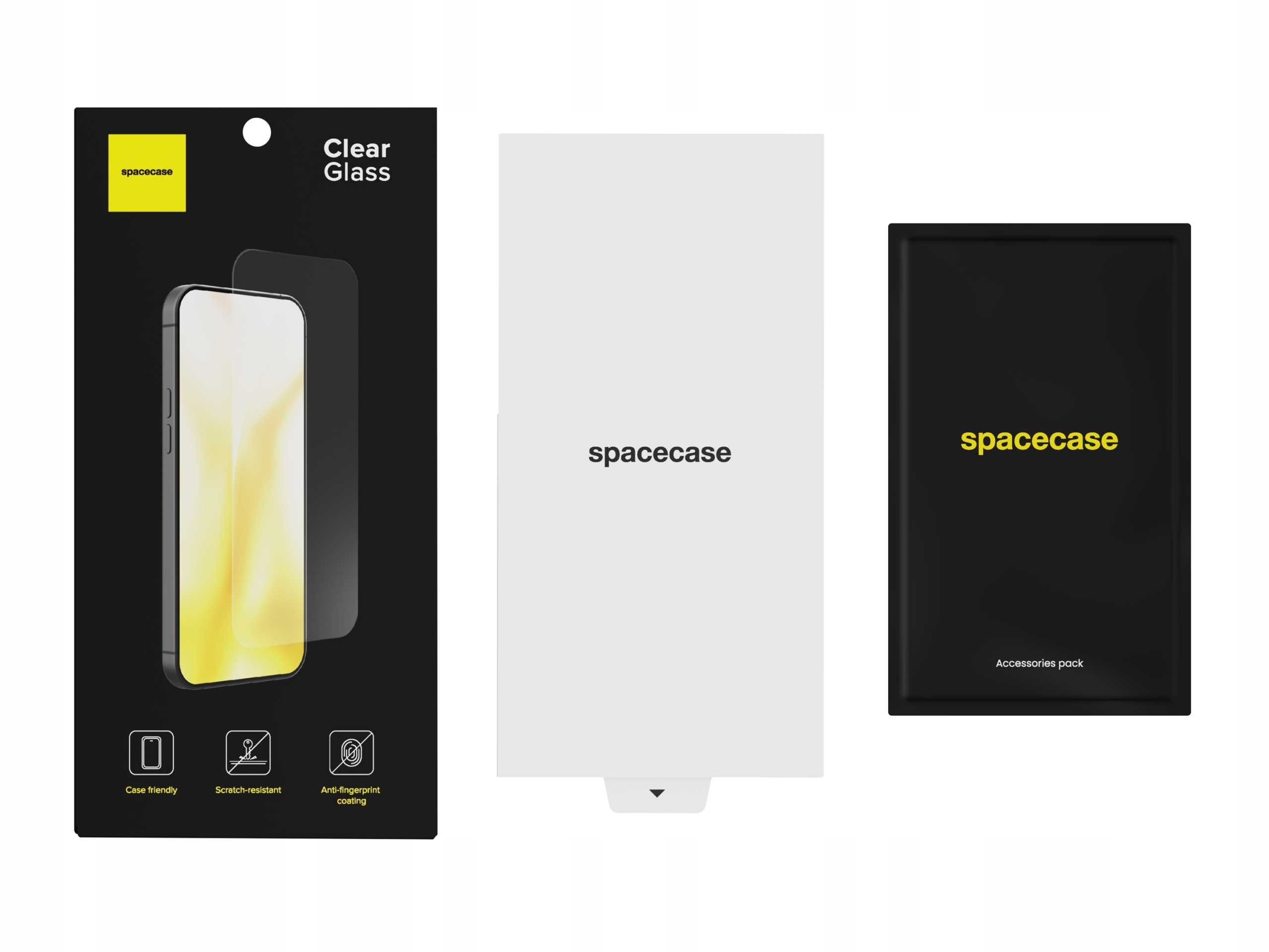 Folia ochronna na ekran Spacecase do smartfona, z ikonami ochrony.