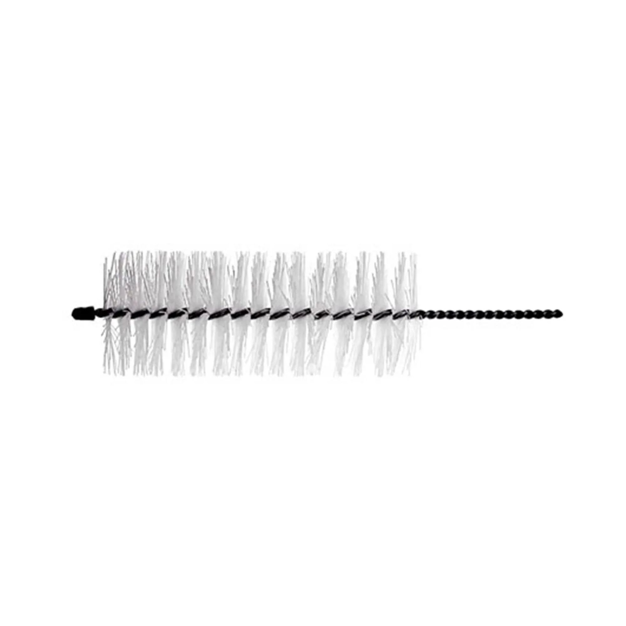Brush head with white bristles and black handle on a white background.