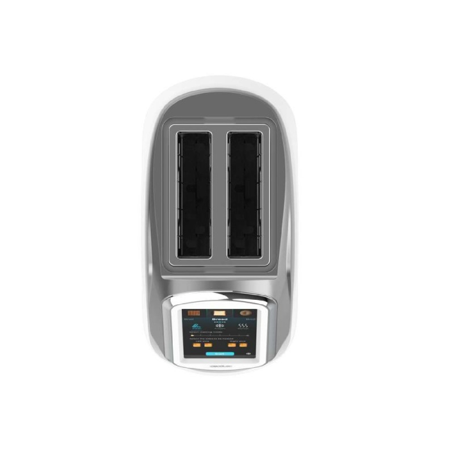 Un tostapane moderno argento a due fessure con display digitale.