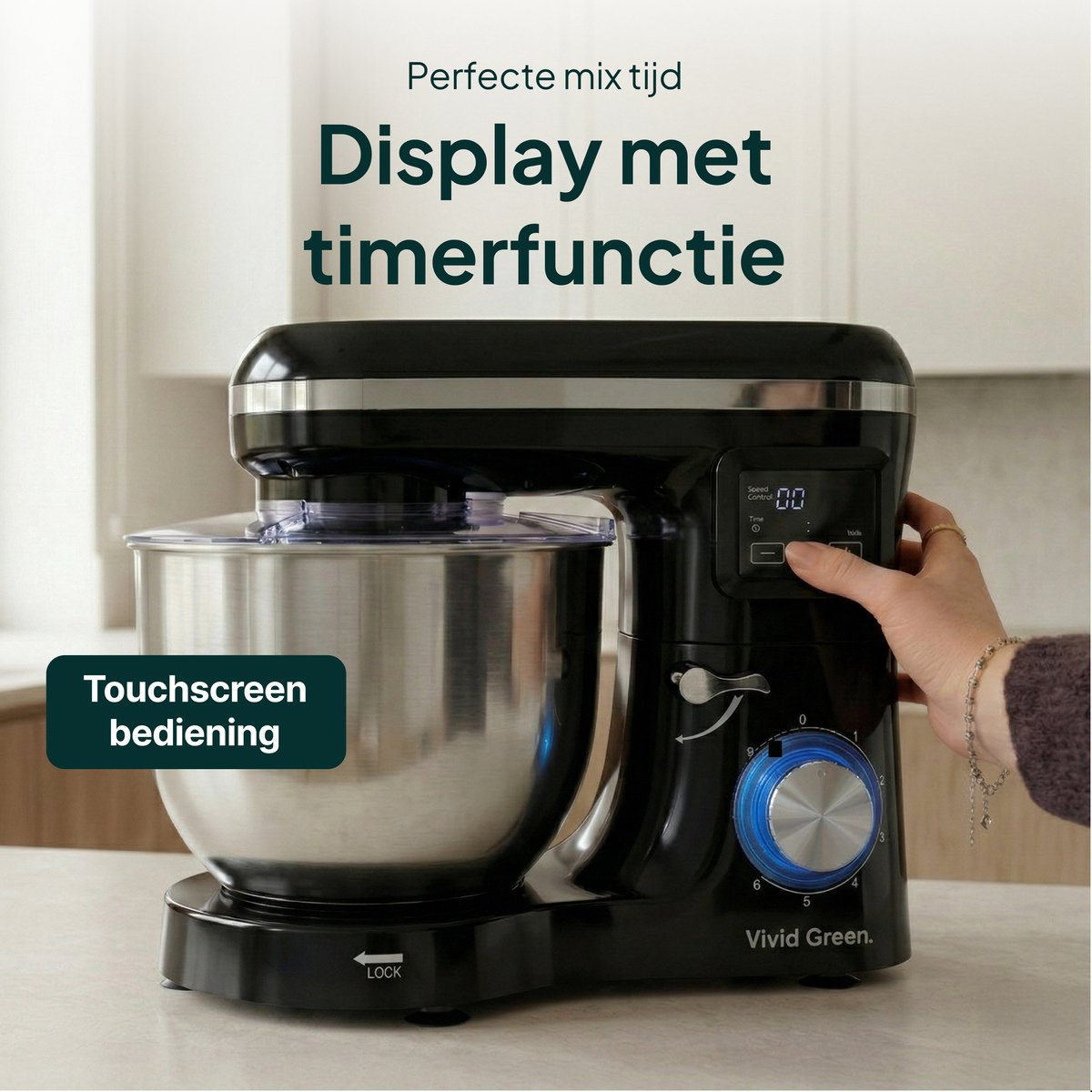 Vivid Green ProMix Keukenmachine, RVS, Grijs, 5L, 10 Snelheden