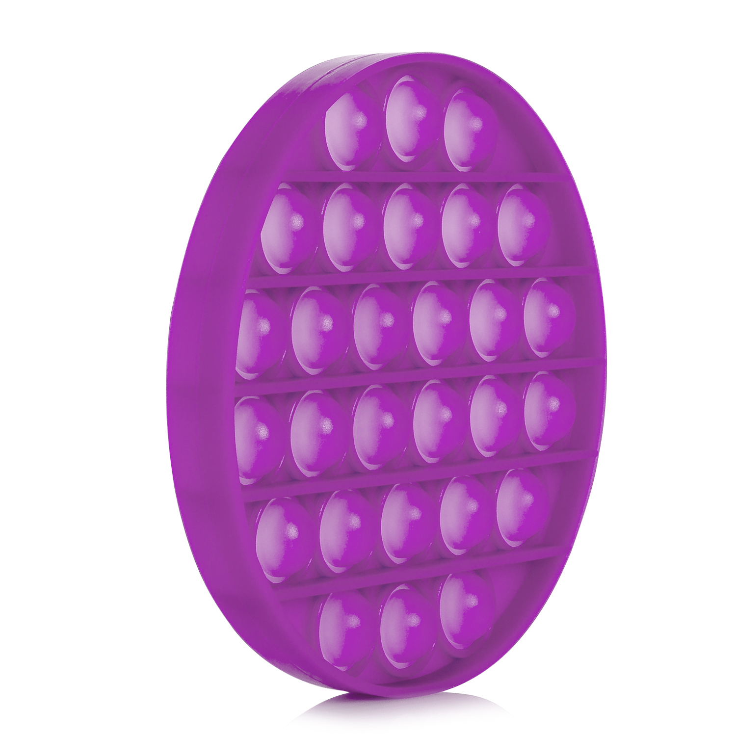 Un juguete pop-it morado con burbujas, sobre fondo blanco.