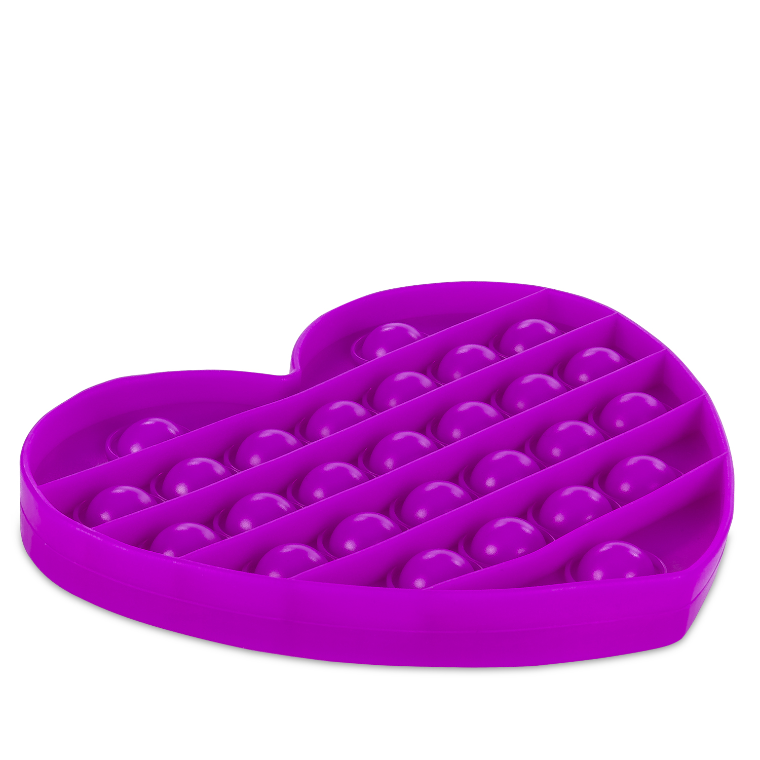 Un juguete Pop It morado en forma de corazón con burbujas.