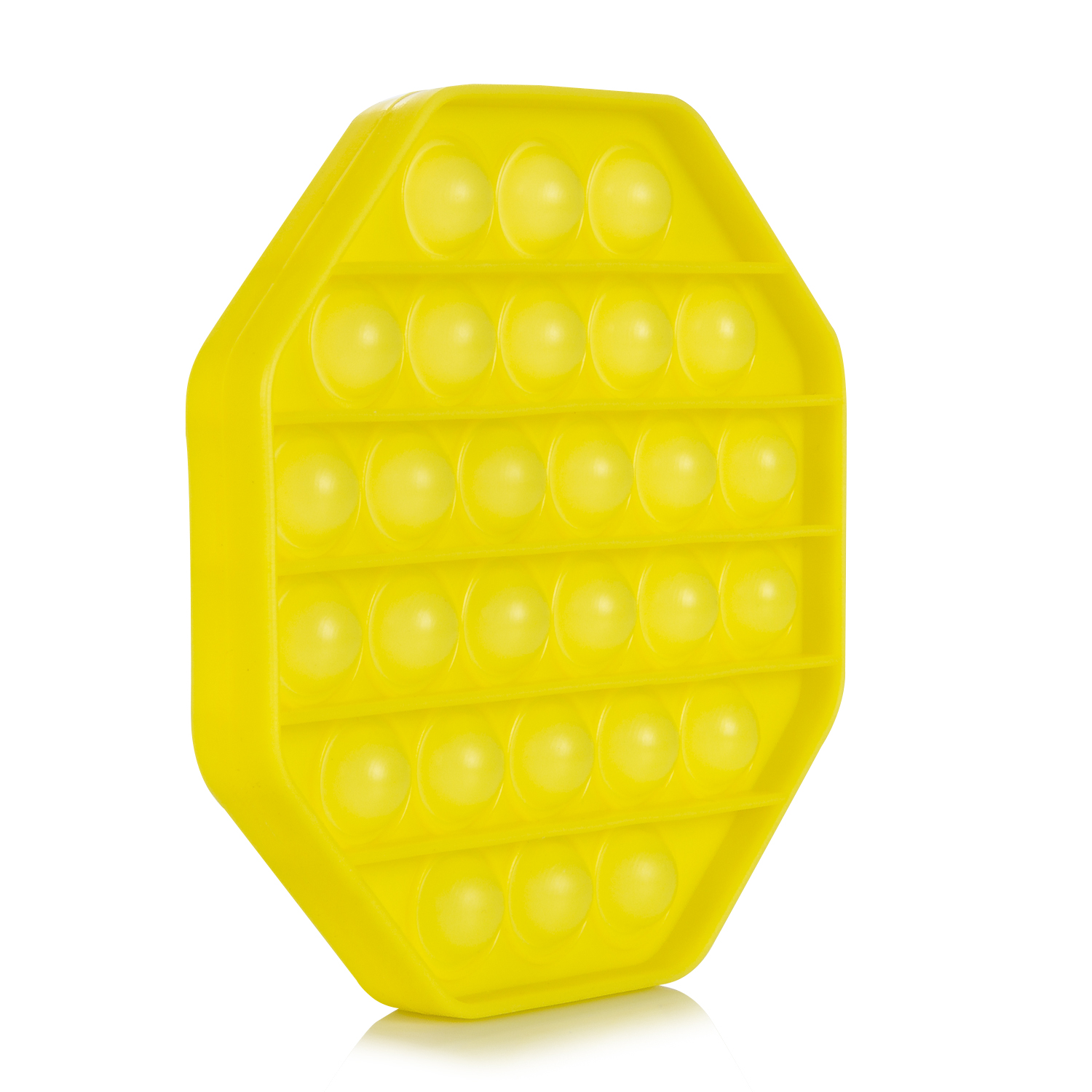 Un juguete Pop It amarillo y octogonal con muchas burbujas.