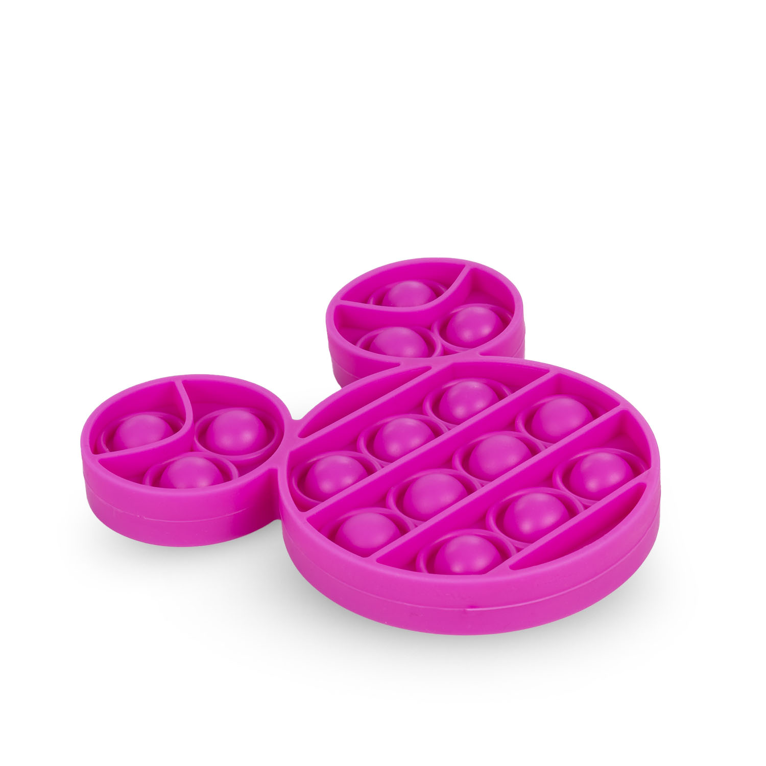 Un fidget popper rosa con forma de Mickey Mouse y burbujas.