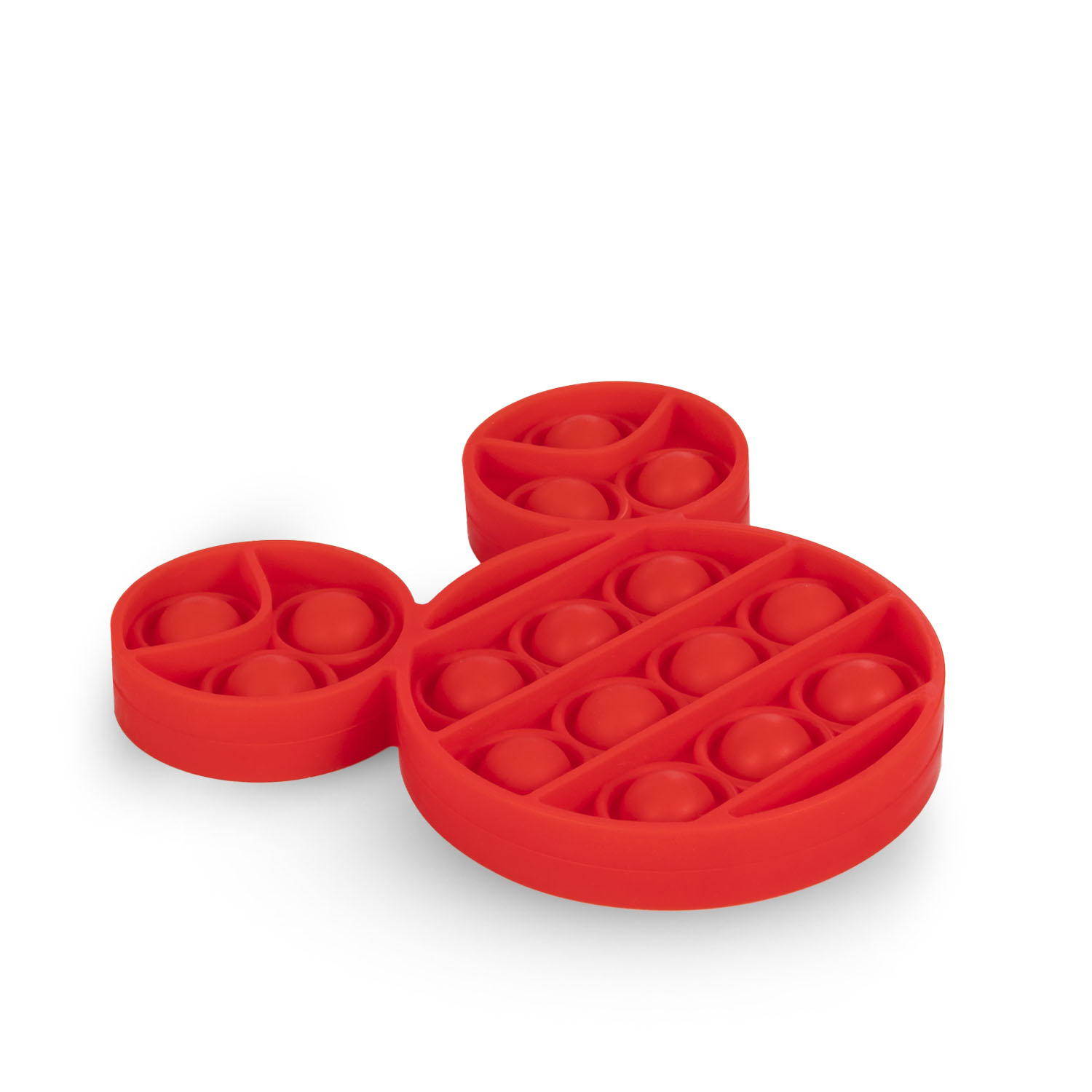 Un juguete rojo con forma de Mickey Mouse con burbujas para explotar.