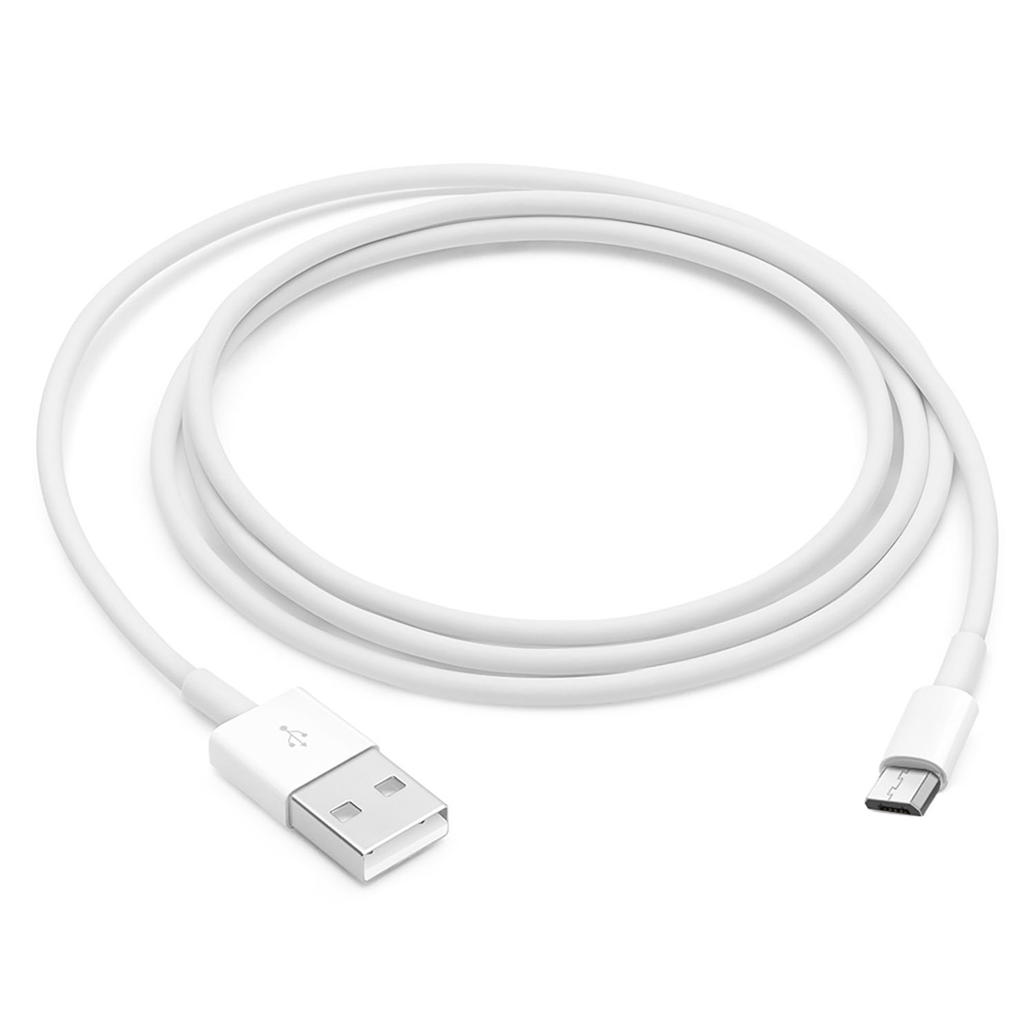Un cable USB-C blanco con un conector USB-A en un extremo y un conector USB-C en el otro.