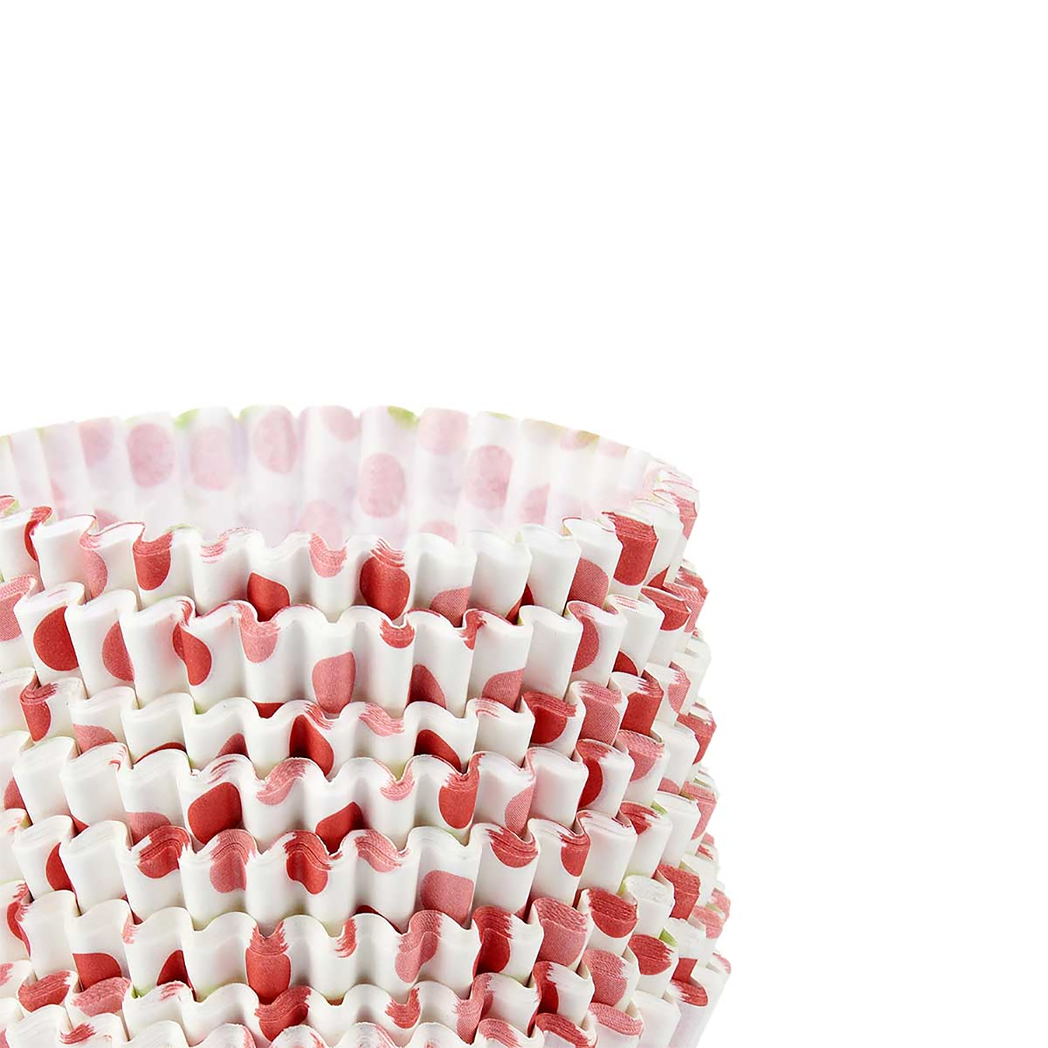 Pila de capacillos de papel con lunares, rojos y blancos.