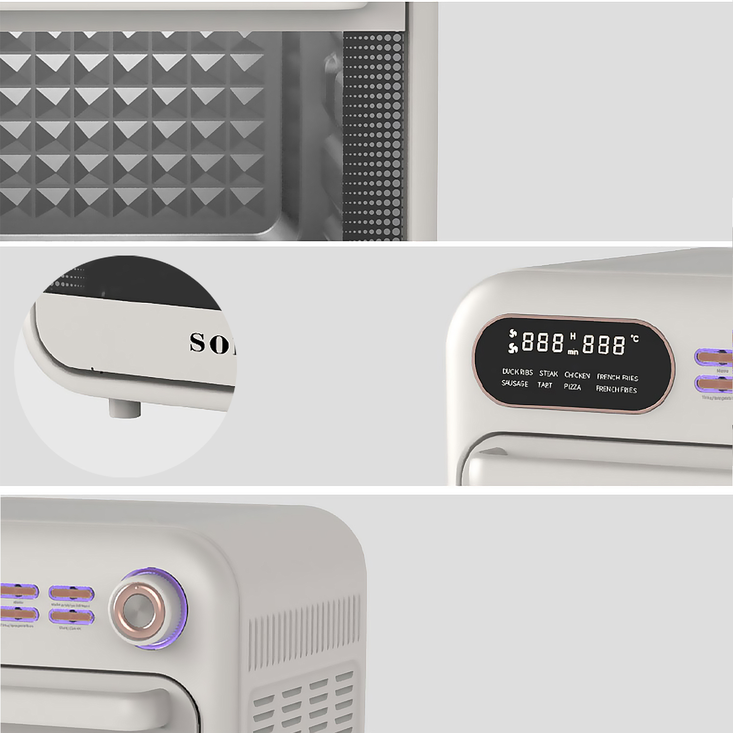 Primer plano de un electrodoméstico blanco con pantalla digital y controles.
